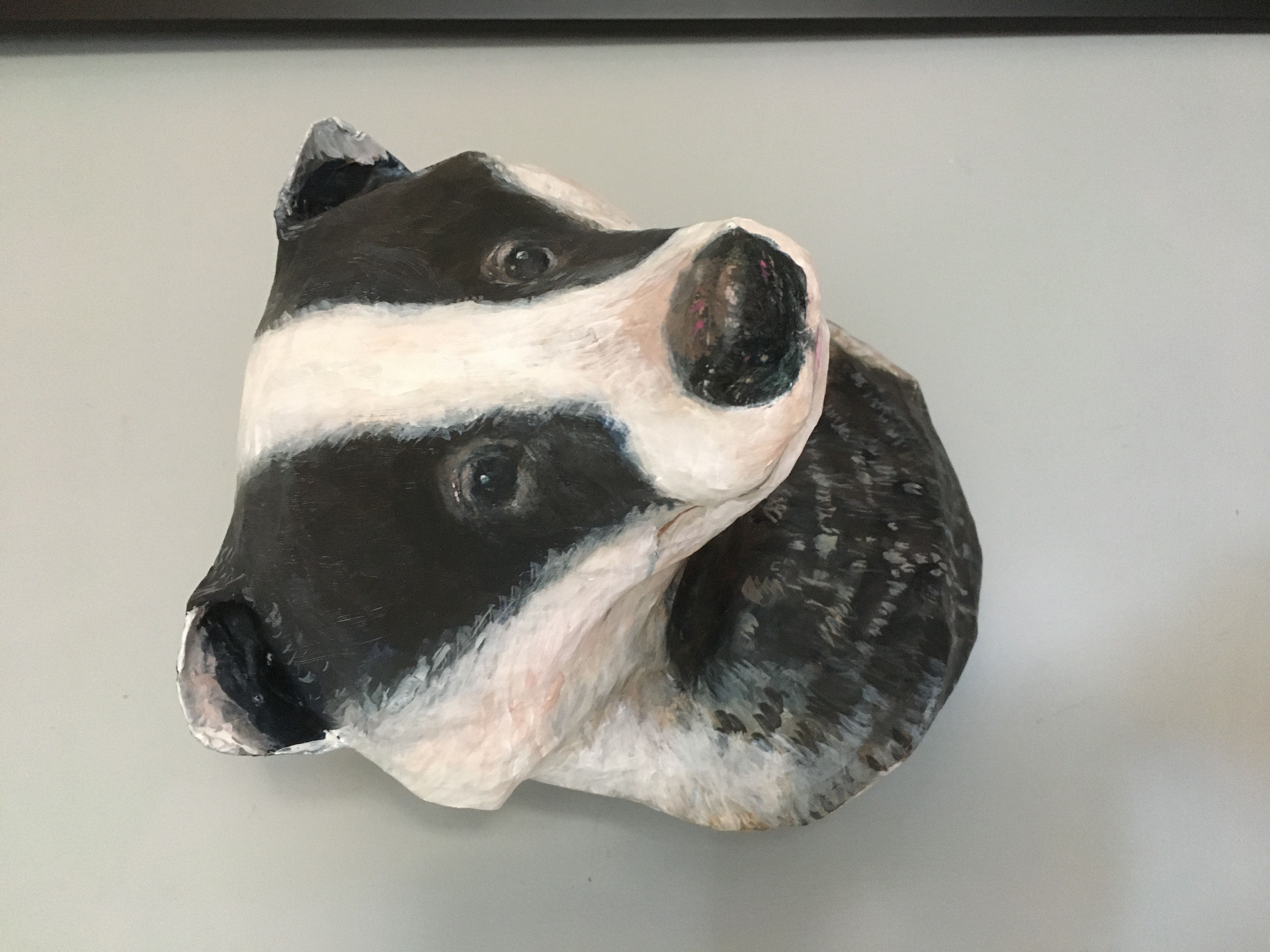 Handcrafted Paper Mache Badger Sculpture