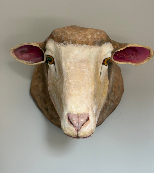Paper Mache Sheep Head Wall Art