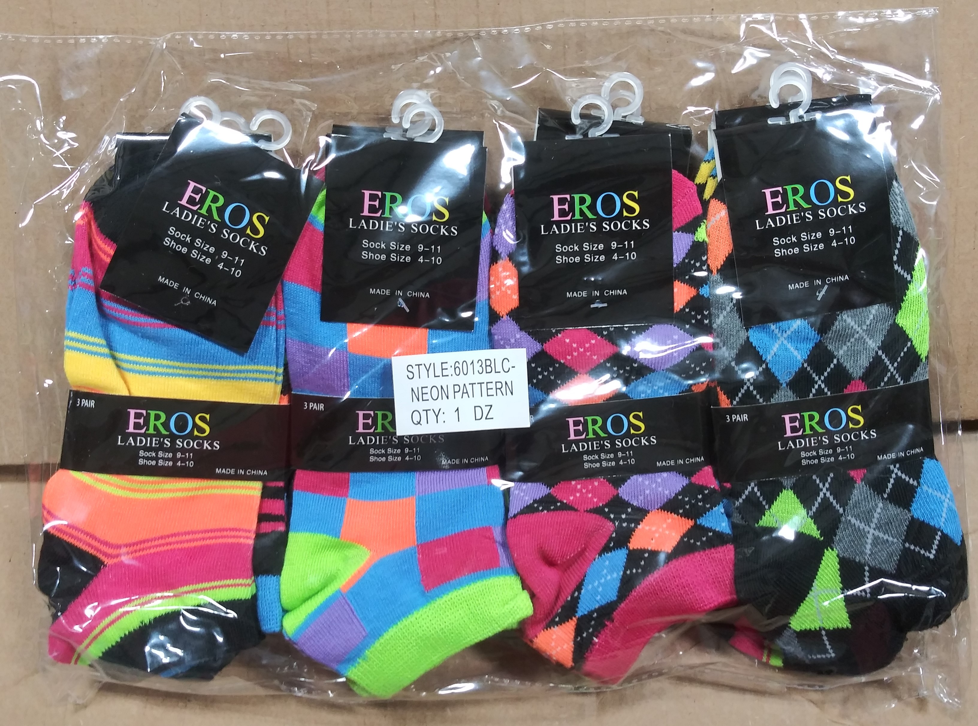 Eros Ladies Socks Neon Pattern Assorted Pack