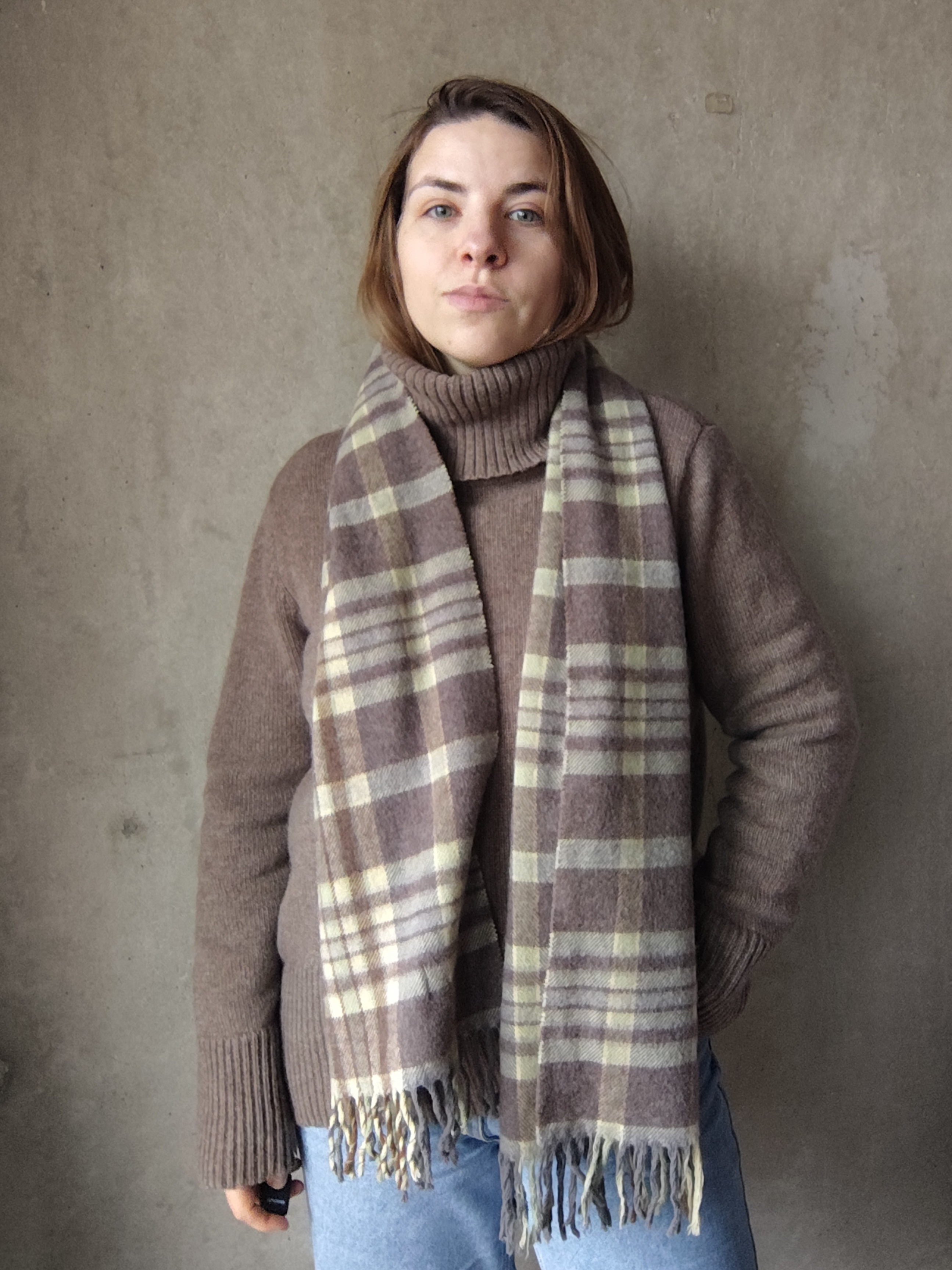 Szalik w kratę Part Two Vintage Wełna