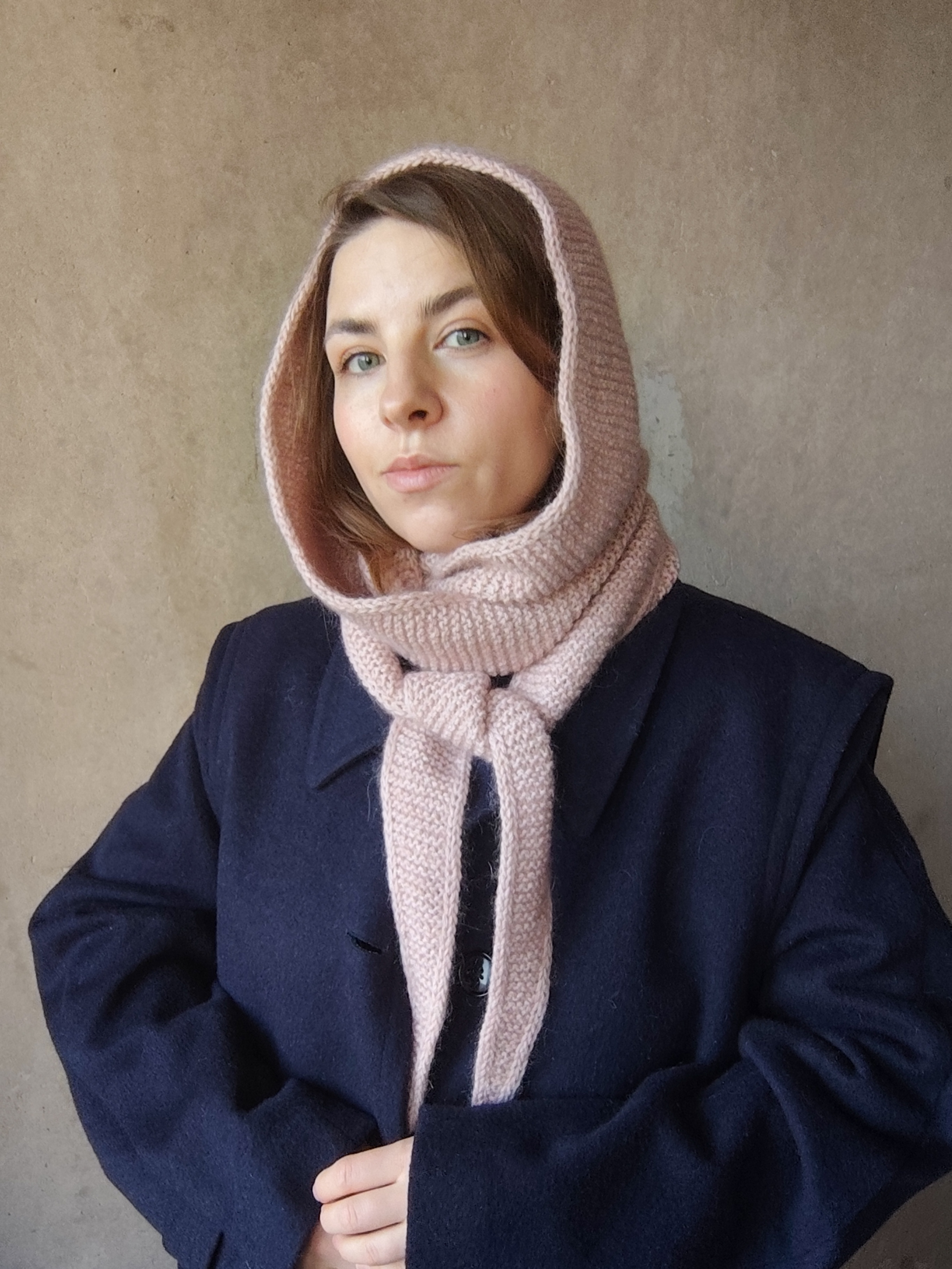 Szalik z kapturem Wełna Moher Jedwab