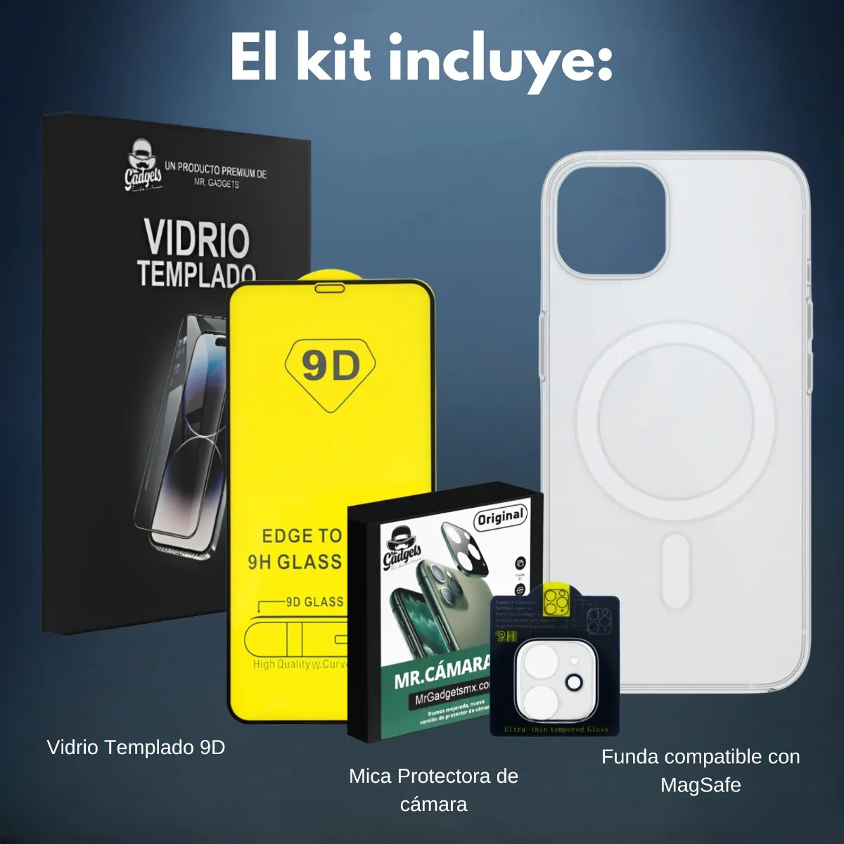 KIT DE PROTECCIÓN PARA IPHONE QUE INCLUYE PROTECTOR MAGSAFE, MICA PANTALLA CRISTAL TEMPLADO Y PROTECTOR PARA CAMÁRA
