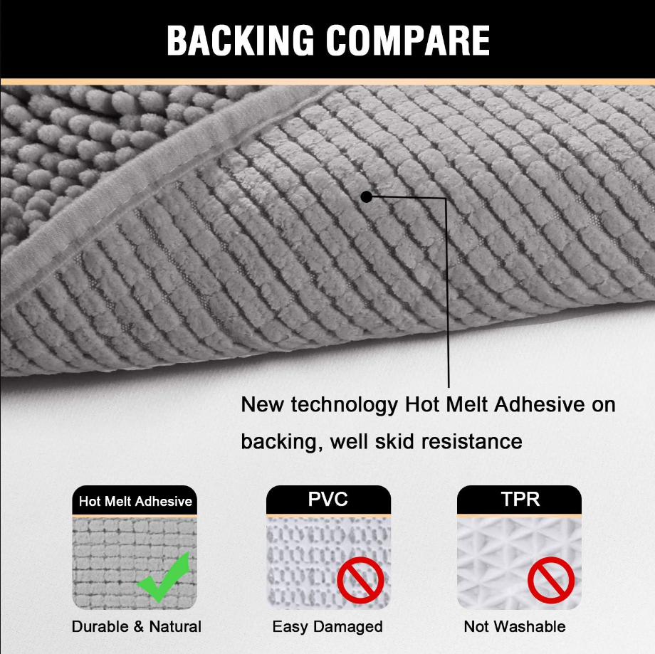 Bath Mats for Bathroom Non Slip Luxury Chenille Ultra Soft Bath Rugs 24x36 Absorbent Non Skid Shaggy Rugs Washable Dry Fast Plush Area Carpet Mats for Indoor, Bath Room, Tub - Grey