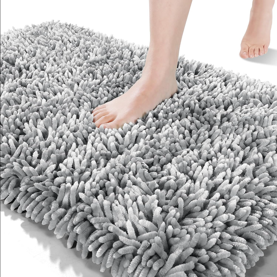 Premium Bathroom Rug Non Slip Fluffy Bath Mat, Incredibly Soft Comfortable, Extra Thick, Water Absorbent, Shaggy Floor Mats, 31.5 x 19.8 Inches, Light Gray
