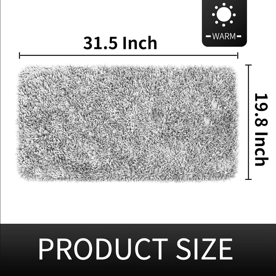 Premium Bathroom Rug Non Slip Fluffy Bath Mat, Incredibly Soft Comfortable, Extra Thick, Water Absorbent, Shaggy Floor Mats, 31.5 x 19.8 Inches, Light Gray