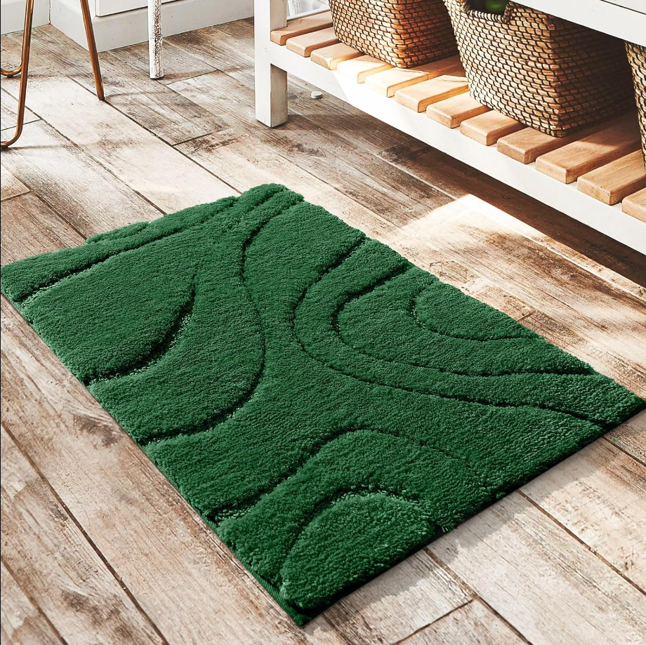 Bathroom Rugs Mat,Soft Plush Shaggy Microfiber Bath Rug,Non Slip Bath Mats for Bathroom Floor,Machine Washable Absorbent Carpet for Shower Tub,Green 18"x24"