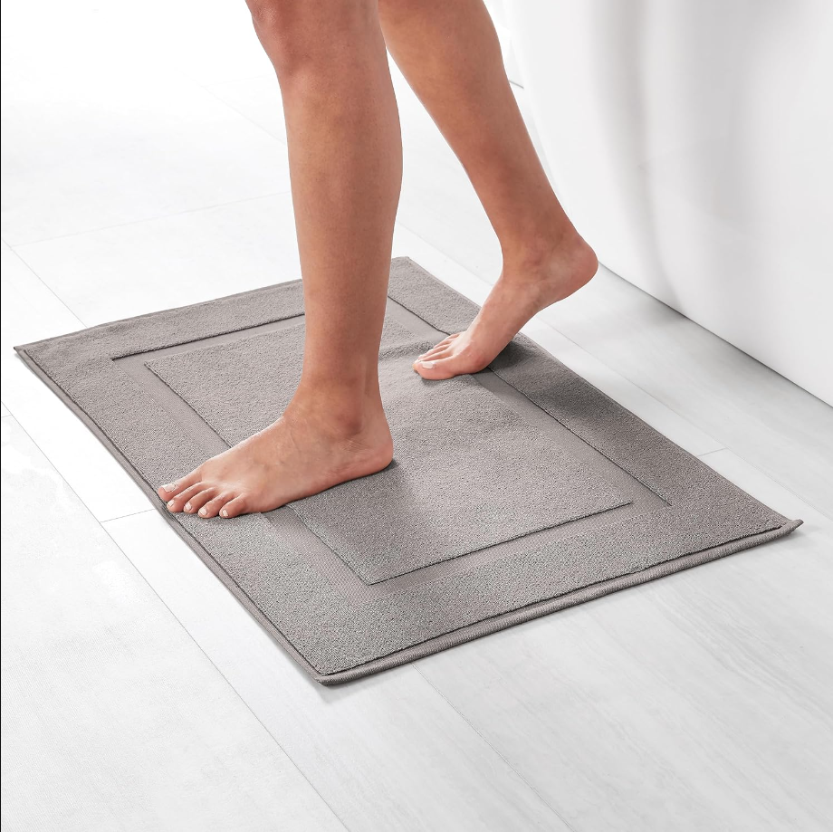 Banded Bathroom Bath Rug Mat, Powder Gray, 31 inches L x 20 inches W