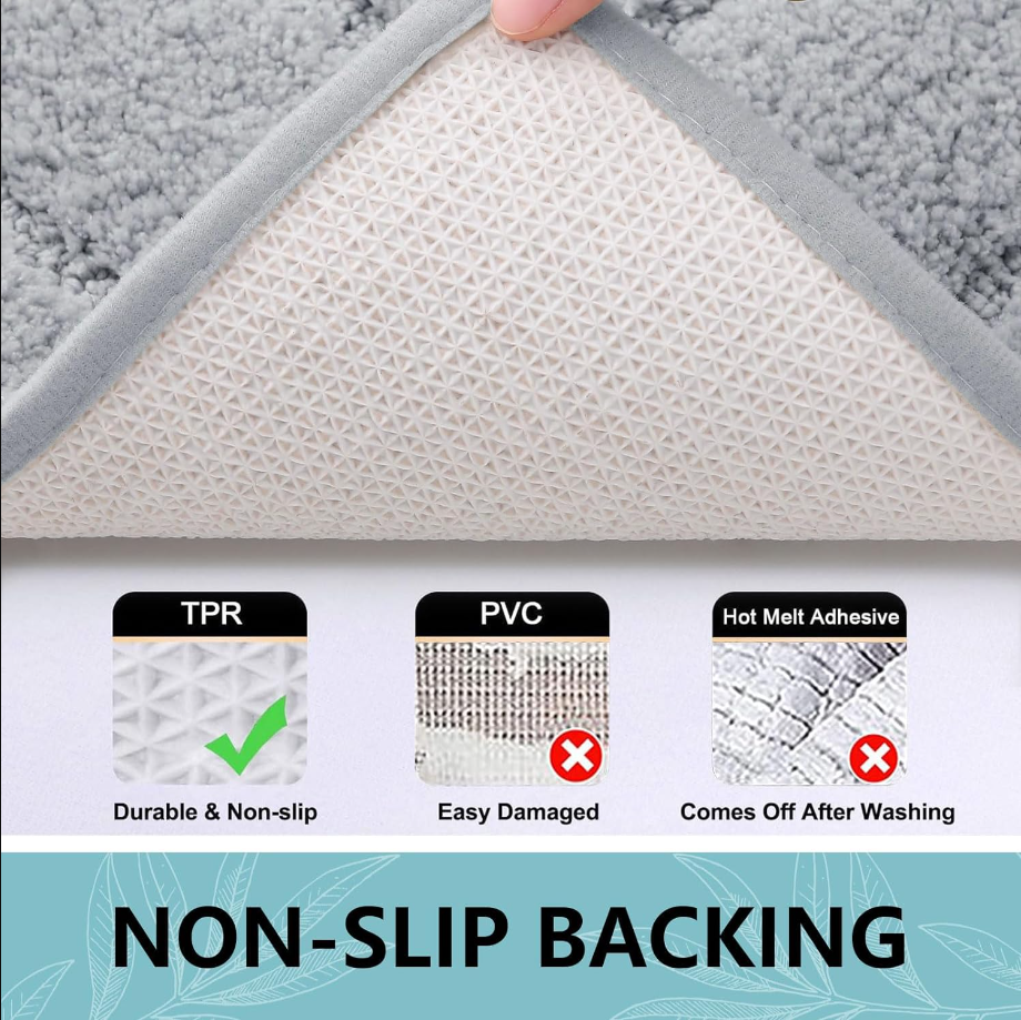 Bathroom Rugs, 24" x 16", Soft and Absorbent Microfiber Bath Rugs, Non-Slip Shaggy Bath Carpet, Machine Wash Dry Bath Mats for Bathroom Floor, Tub and Shoer, Grey