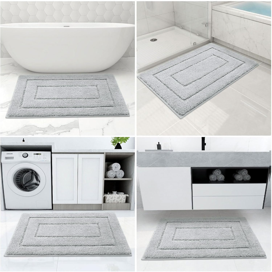 Bathroom Rugs, 24" x 16", Soft and Absorbent Microfiber Bath Rugs, Non-Slip Shaggy Bath Carpet, Machine Wash Dry Bath Mats for Bathroom Floor, Tub and Shoer, Grey
