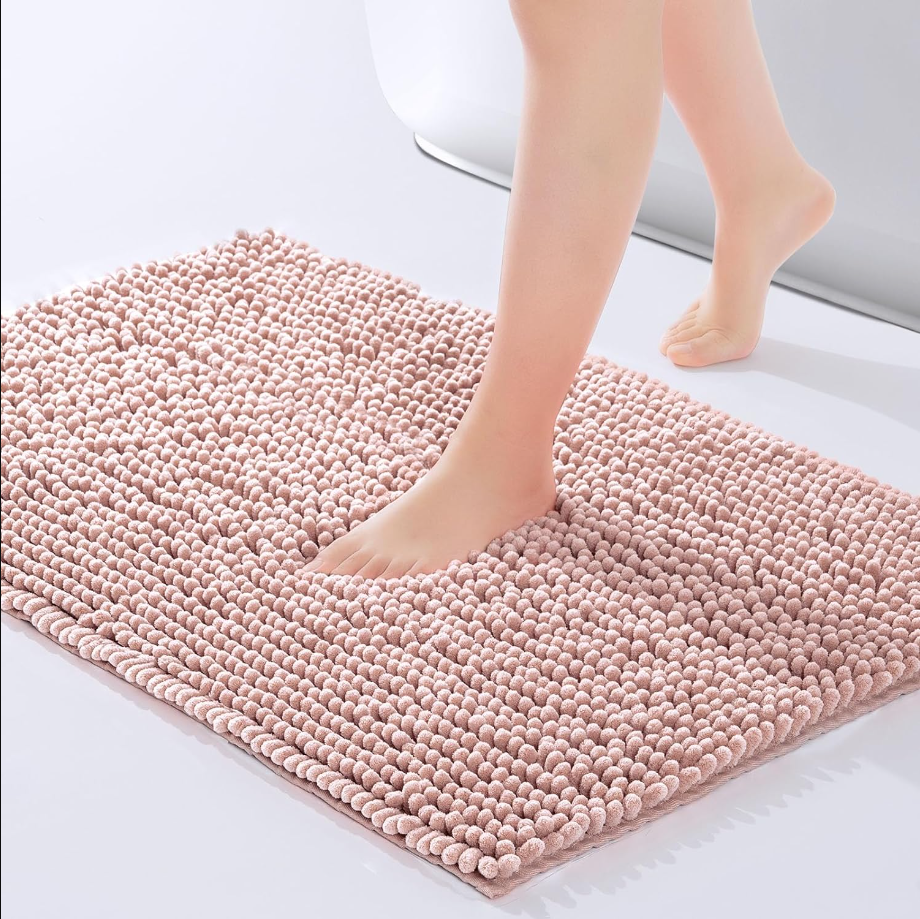 Chenille Bathroom Rugs Mat 24"x17", Non-Slip Bath Mat for Bathroom Floor & Bathtub, Washable Soft Shower Shag Bath Rugs, Fluffy Thick Water Absorbent Microfiber Shower Mat, Dusty Pink