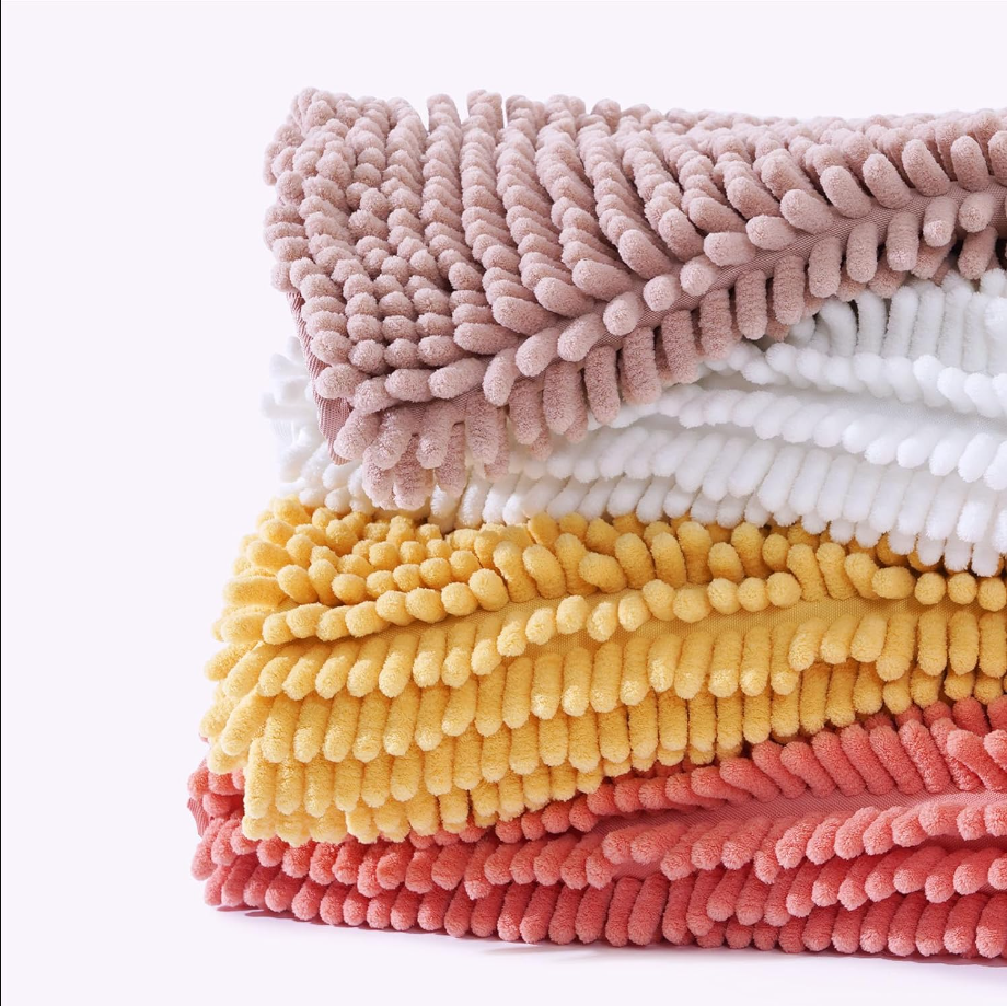 Chenille Bathroom Rugs Mat 24"x17", Non-Slip Bath Mat for Bathroom Floor & Bathtub, Washable Soft Shower Shag Bath Rugs, Fluffy Thick Water Absorbent Microfiber Shower Mat, Dusty Pink