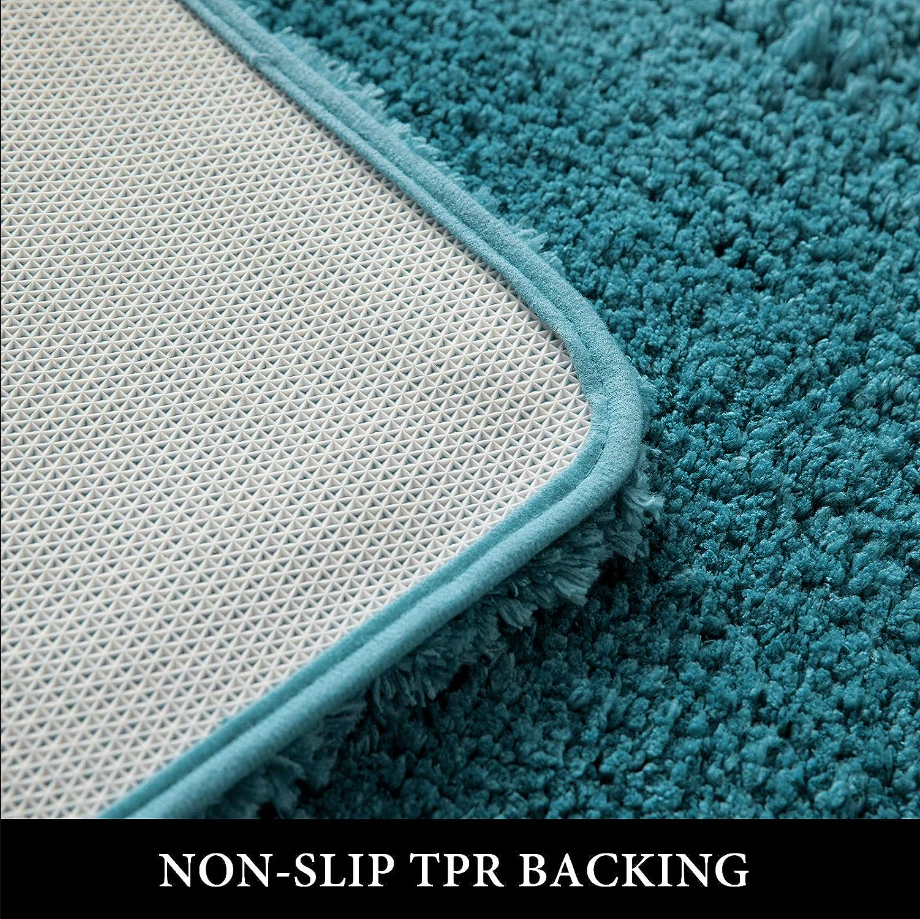 Teal Absorbent Bath Rugs, Soft Large Bathroom Mats Non-Slip and Quick-Drying for Bathroom Floor Bathtub Showers, Machine Washable Carpet (24 x 36 Inches)