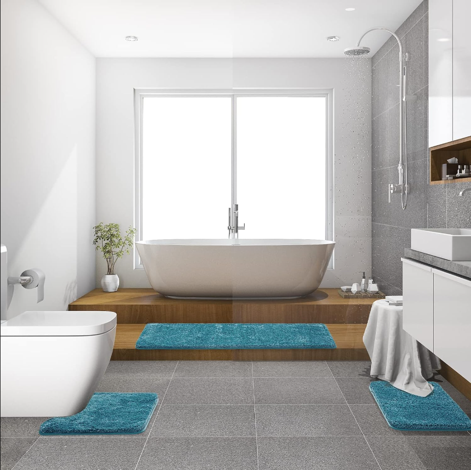 Teal Absorbent Bath Rugs, Soft Large Bathroom Mats Non-Slip and Quick-Drying for Bathroom Floor Bathtub Showers, Machine Washable Carpet (24 x 36 Inches)