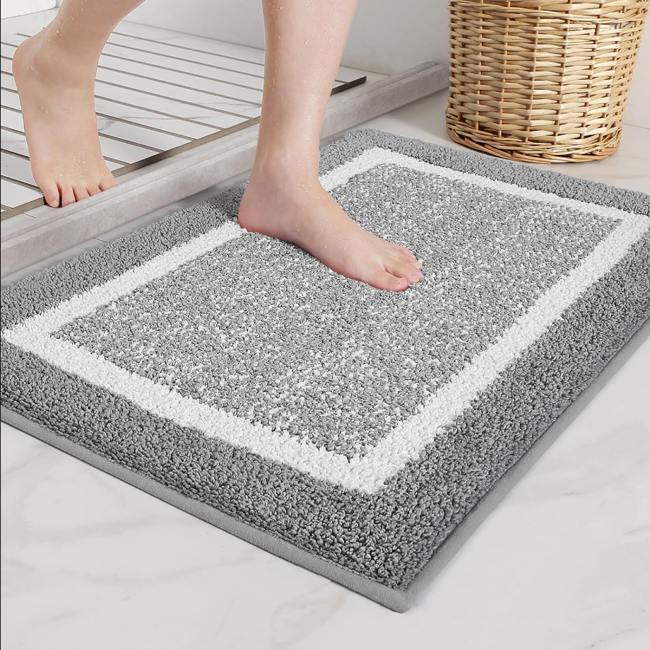 Gray Bathroom Rugs - Absorbent, Non Slip, Soft, Washable, Quick Dry, 16"x24" Small Light Grey and White Bath Mats for Bathroom, Microfiber Shower Mat Bath Rug Bathroom Carpet
