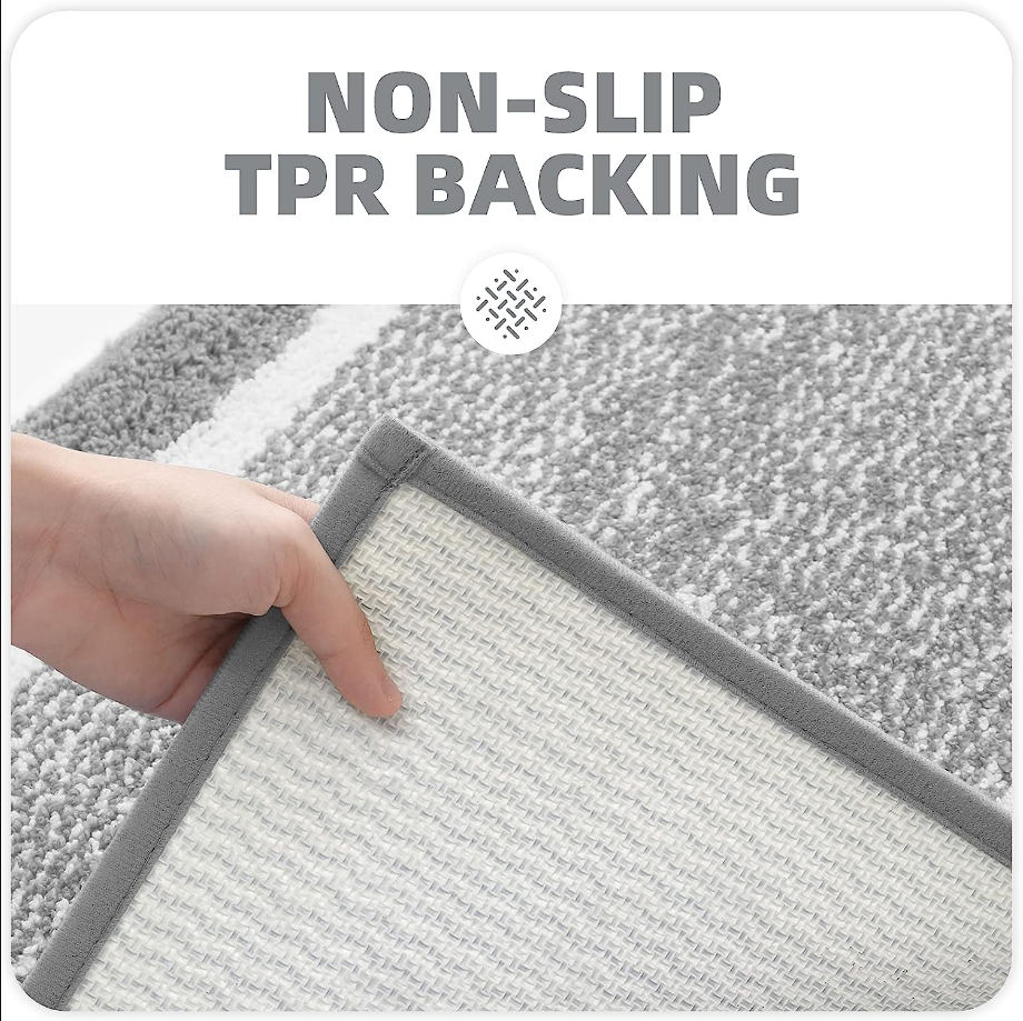 Gray Bathroom Rugs - Absorbent, Non Slip, Soft, Washable, Quick Dry, 16"x24" Small Light Grey and White Bath Mats for Bathroom, Microfiber Shower Mat Bath Rug Bathroom Carpet