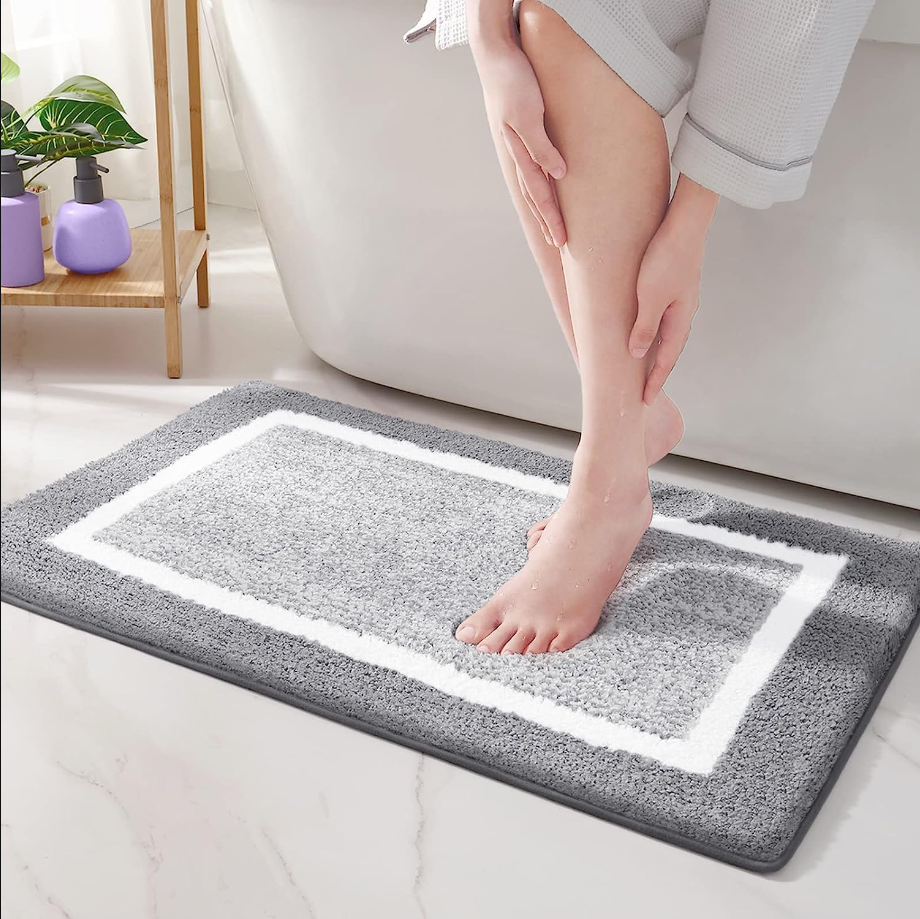 Gray Bathroom Rugs - Absorbent, Non Slip, Soft, Washable, Quick Dry, 16"x24" Small Light Grey and White Bath Mats for Bathroom, Microfiber Shower Mat Bath Rug Bathroom Carpet