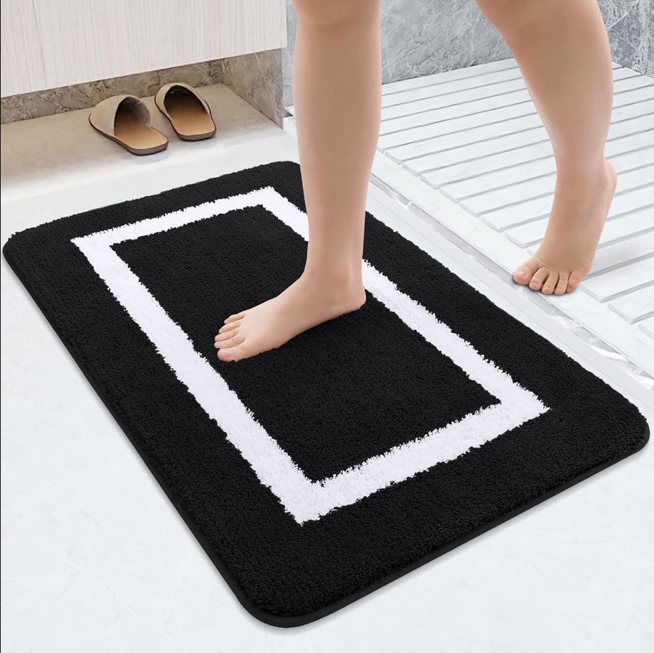Luxury Bathroom Rug Mat, Ultra Soft Water Absorbent Microfiber Bath Rug, Non Slip Plush Shaggy Bath Carpet, Machine Wash Dry, Bath Mats for Bathroom Floor, Tub and Shower, 16 x 24, Black
