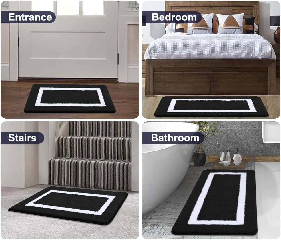 Luxury Bathroom Rug Mat, Ultra Soft Water Absorbent Microfiber Bath Rug, Non Slip Plush Shaggy Bath Carpet, Machine Wash Dry, Bath Mats for Bathroom Floor, Tub and Shower, 16 x 24, Black