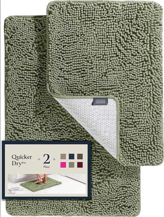 Bathroom Rugs Sets 2 Piece - Plush Bath Mat Set Quick-Dry Soft Chenille Bathroom Mat with Rubber Backing, Absorbant Bathroom Rug Set, Washable Bath Rugs for Bathroom - Bath Mats 24x17 + 30x20