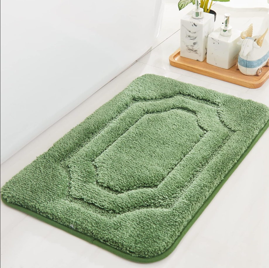 Bath Mat Machine Washable Quick Dry Shaggy Shower Mat for Bathroom, Bathtub and Sink,16" x24,Green