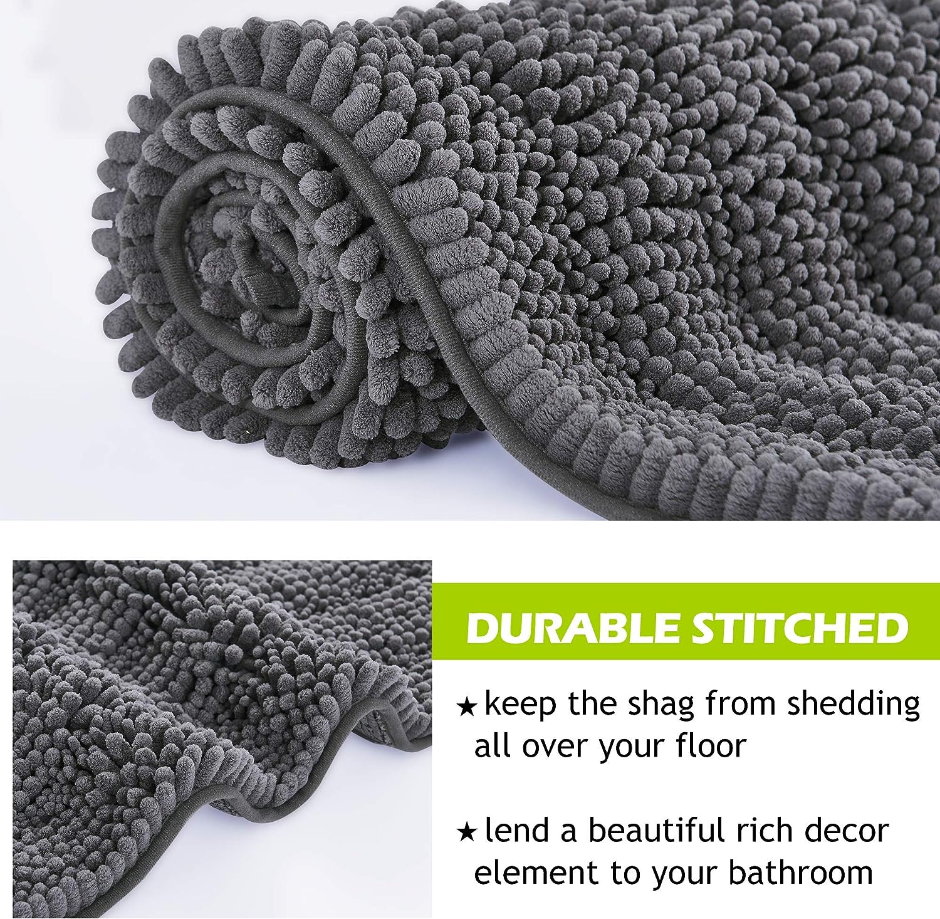 Grey Bath Rugs - Soft Large Bathroom Rugs Farmhouse Floor Cover Water Absorbent Bath Mat Shower Carpet for Toilet Door Way Kitchen Kids Baby, 60" x 24", 1 Pc