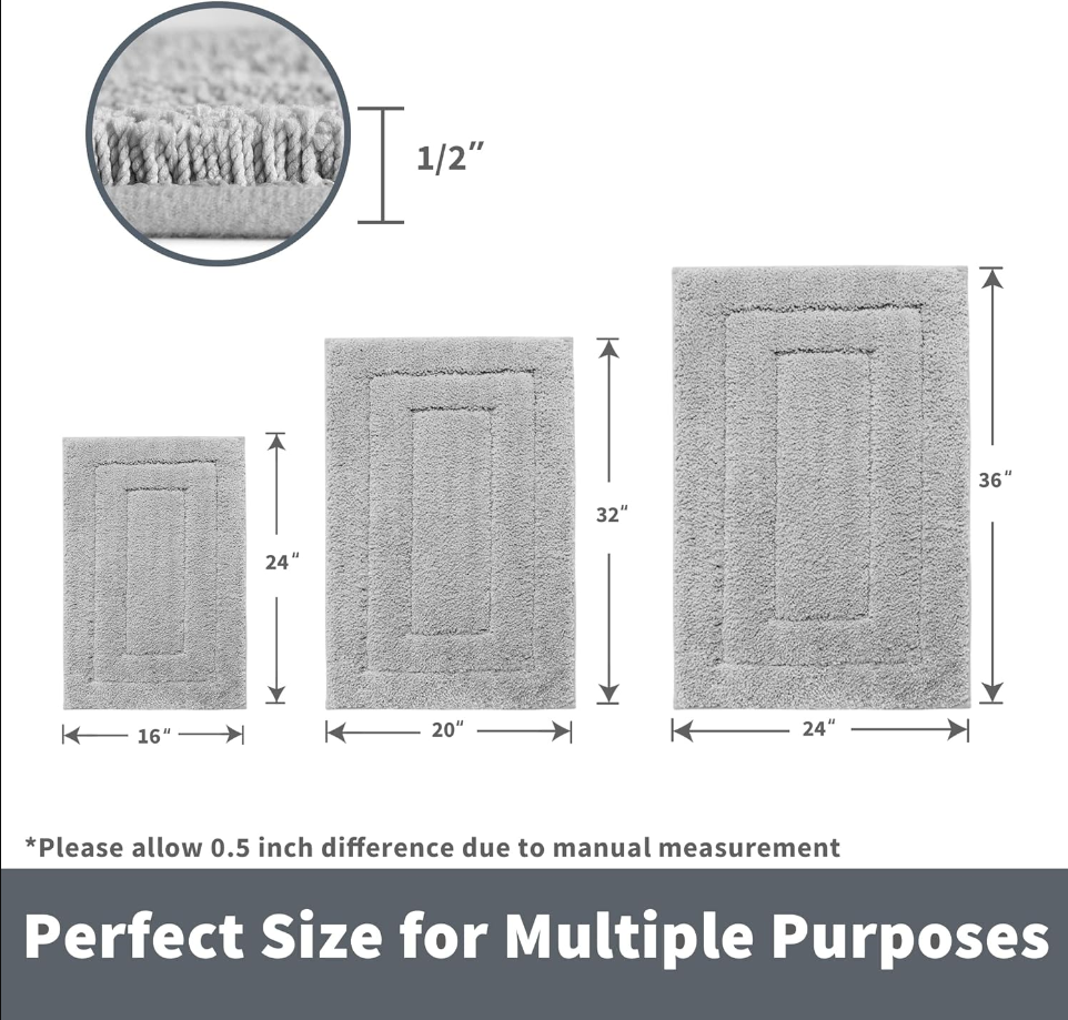 Bathroom Rug Mat, Bath Mats for Bathroom Non-Slip, Super Soft and Water Absorbent, Microfiber Bath Rugs, Machine Wash Dry, Bathroom Rugs for Bathroom Floor, Tub and Shower, 16 x 24