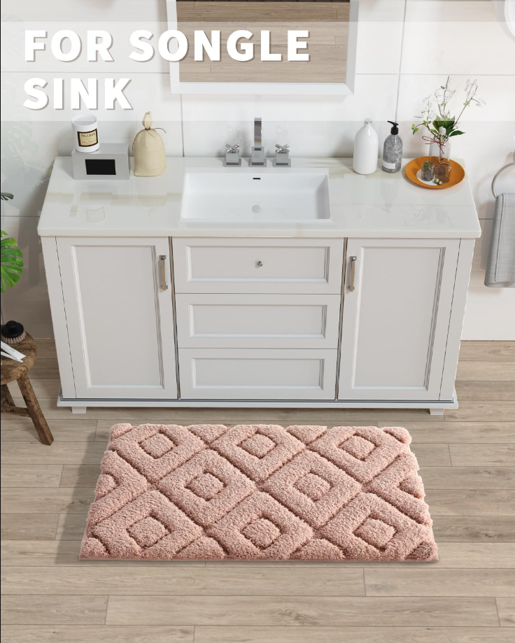 Bathroom Rugs Mat, Extra Soft Fluffy and Absorbent Microfiber Bath Rugs, Non Slip Plush Shaggy Shower Rug, Machine Washable Mats for Bathroom Floor, Bathtub and Laundry, 36"x24", Pink
