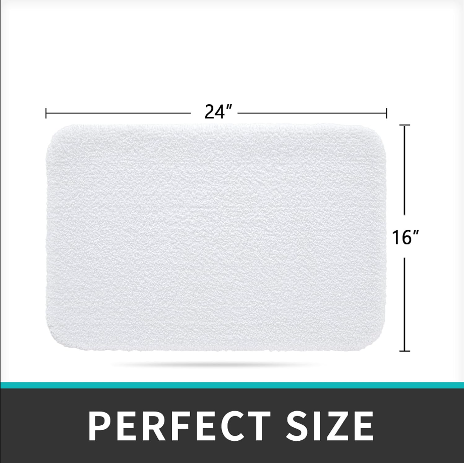 Bathroom Rug Mat, Extra Soft and Absorbent Bath Rugs, Washable Non-Slip Carpet Mat for Bathroom Floor, Tub, Shower Room (24"x16", White)
