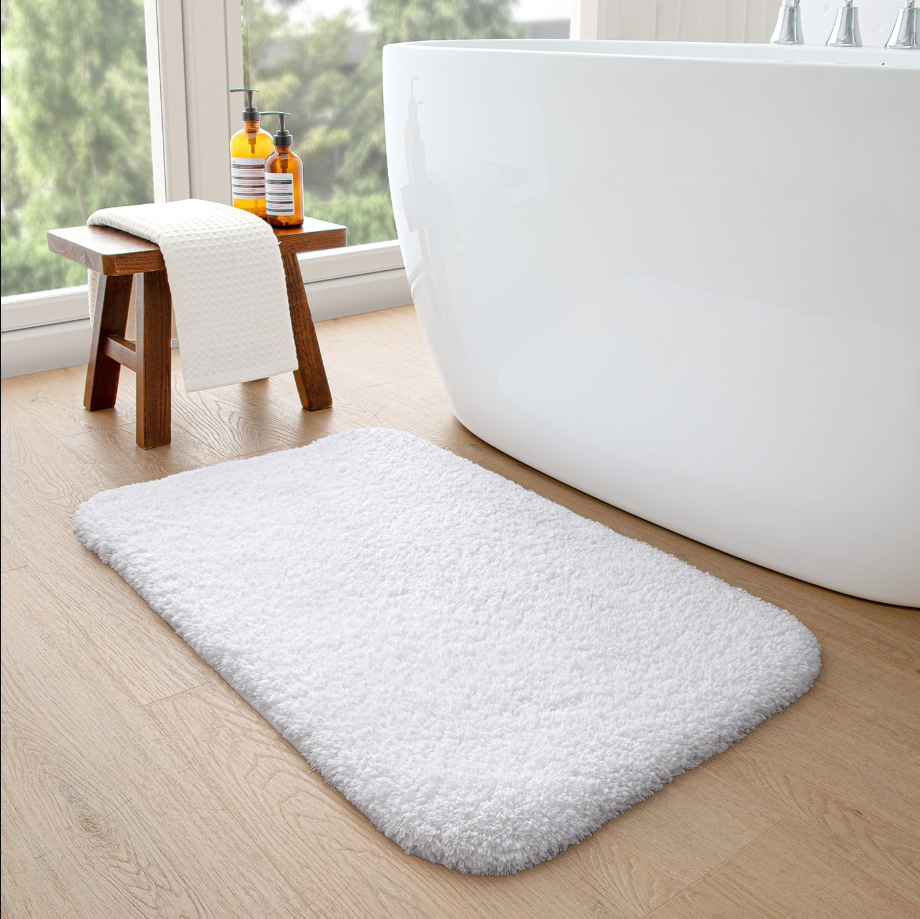 Bathroom Rug Mat, Extra Soft and Absorbent Bath Rugs, Washable Non-Slip Carpet Mat for Bathroom Floor, Tub, Shower Room (24"x16", White)