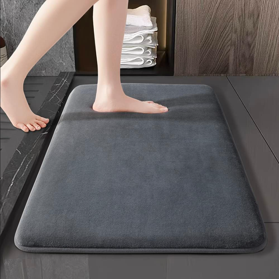 Rugs, Ultra Absorbent & Non-Slip Memory Foam, Machine Washable, Soft Velvet Bath Mats, Easier to Dry for Bathroom Floor (17"×24", Dark Grey)