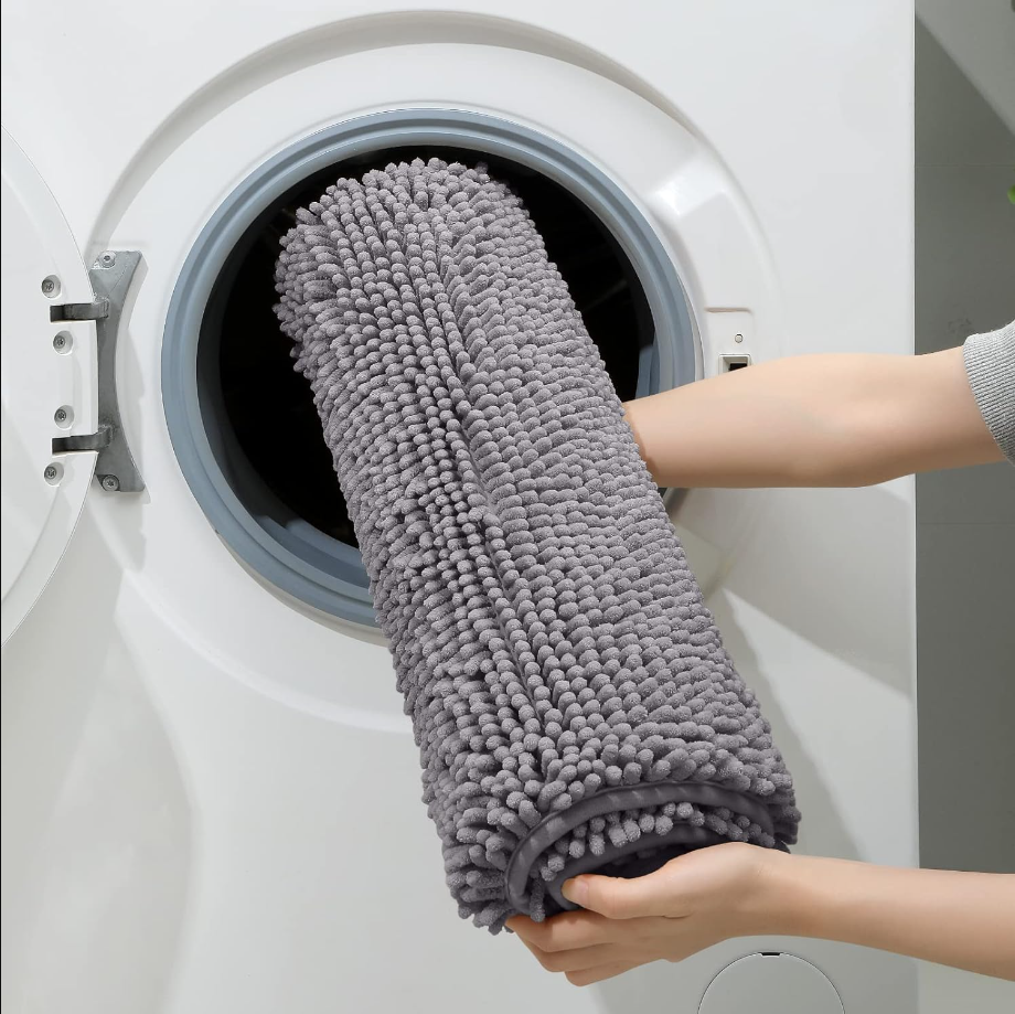 3 Pieces Bathroom Rugs, Ultra Soft Non Slip Absorbent Chenille Toilet Bath Mat Set (Grey)