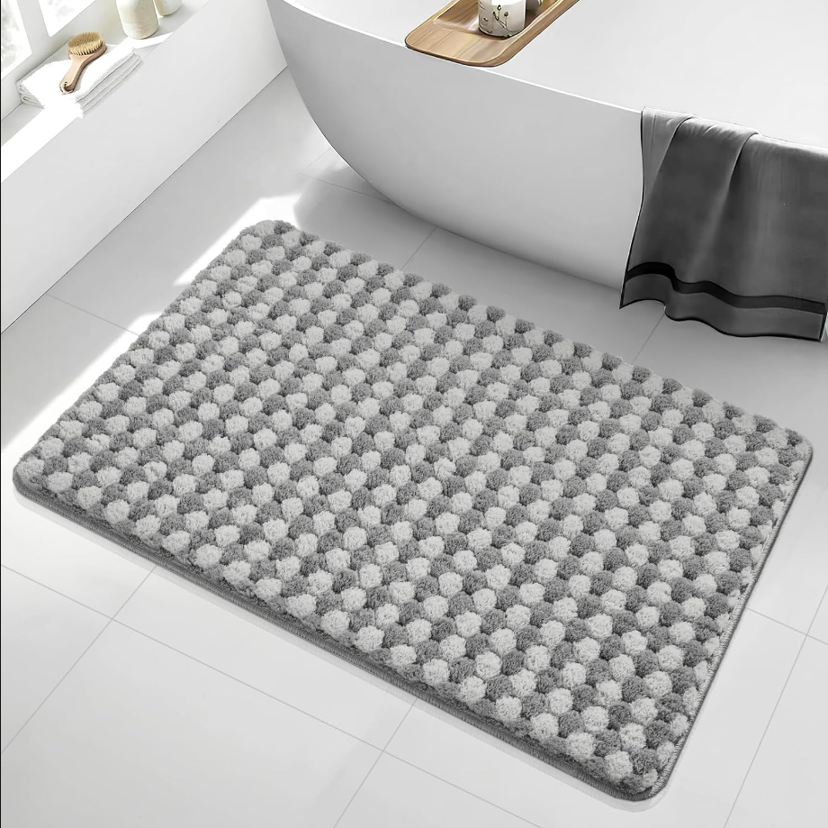 Non-Slip Bathroom Rugs, Checkered Extra Soft Cute Bath Mats, Water Absorbent, Machine Washable Small Bath Carpet for Tub, Shower Sink(16x24, Grey)