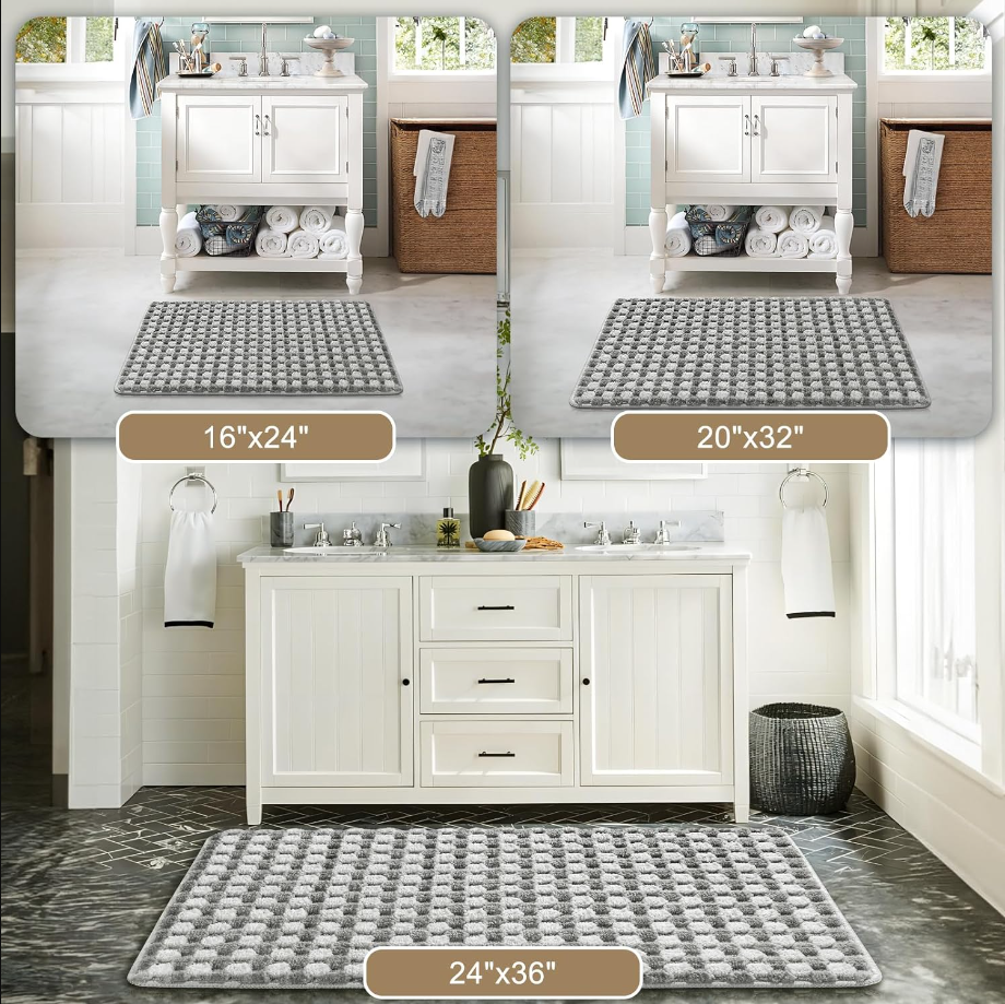 Non-Slip Bathroom Rugs, Checkered Extra Soft Cute Bath Mats, Water Absorbent, Machine Washable Small Bath Carpet for Tub, Shower Sink(16x24, Grey)