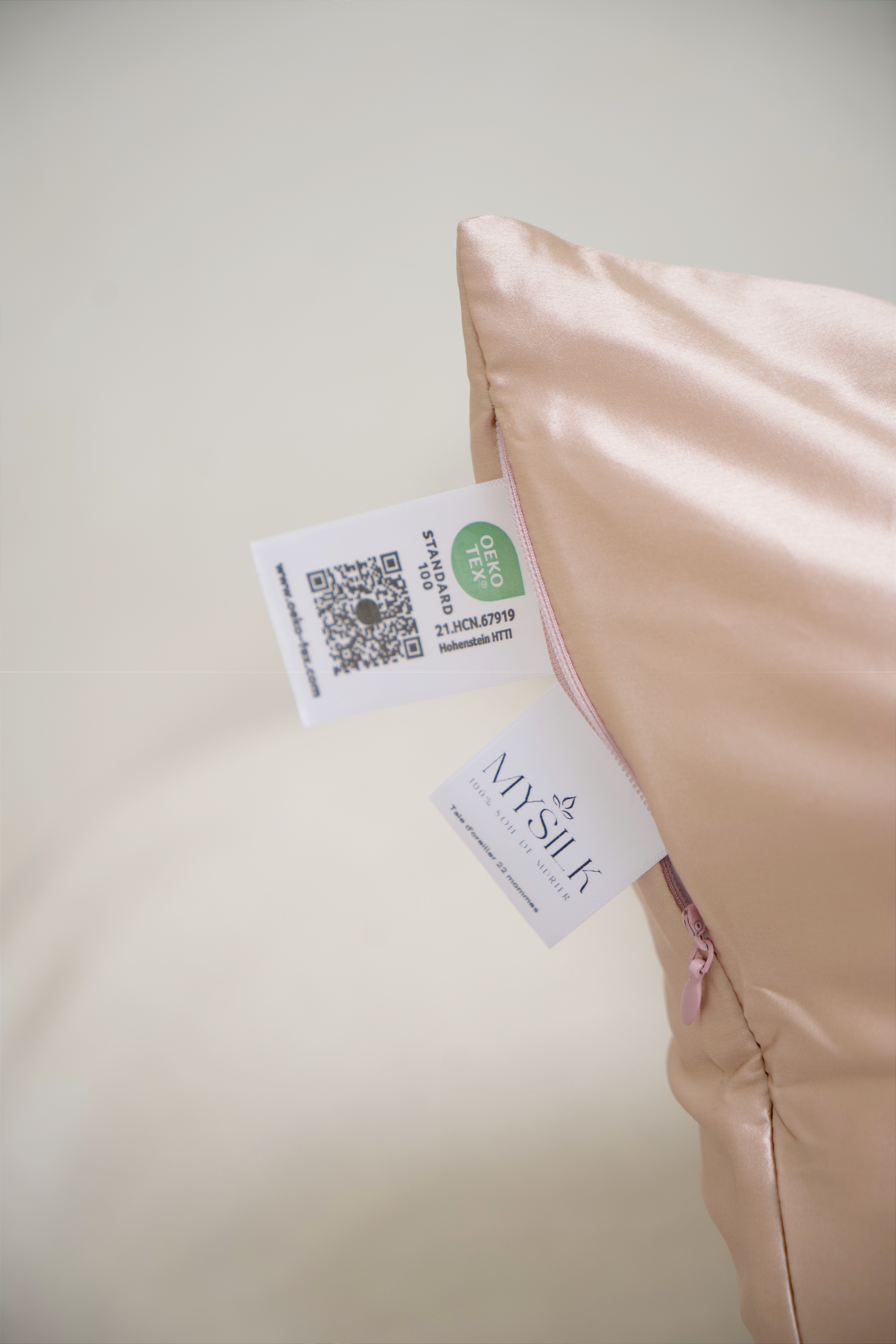 Taie d'oreiller en soie premium, 22 mommes, rose nude