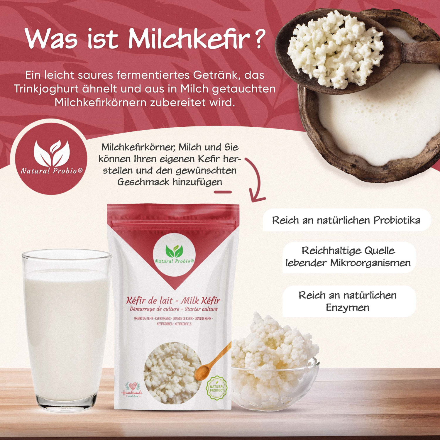 Frischer Milchkefir, natürliche Milchfermente, Kultur-Starterset
