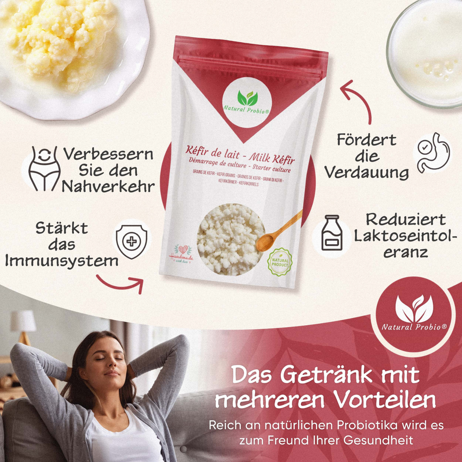 Frischer Milchkefir, natürliche Milchfermente, Kultur-Starterset