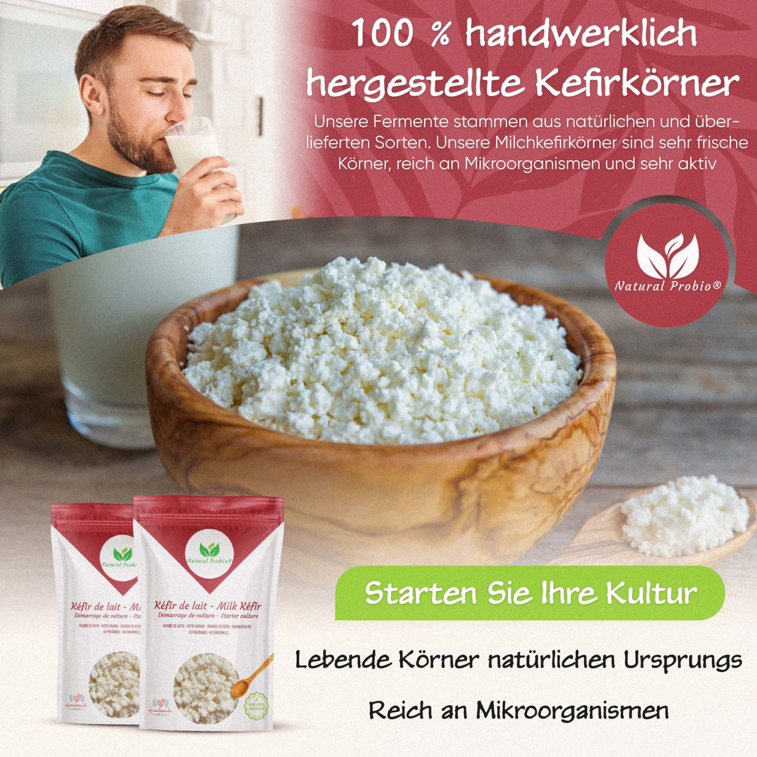 Frischer Milchkefir, natürliche Milchfermente, Kultur-Starterset