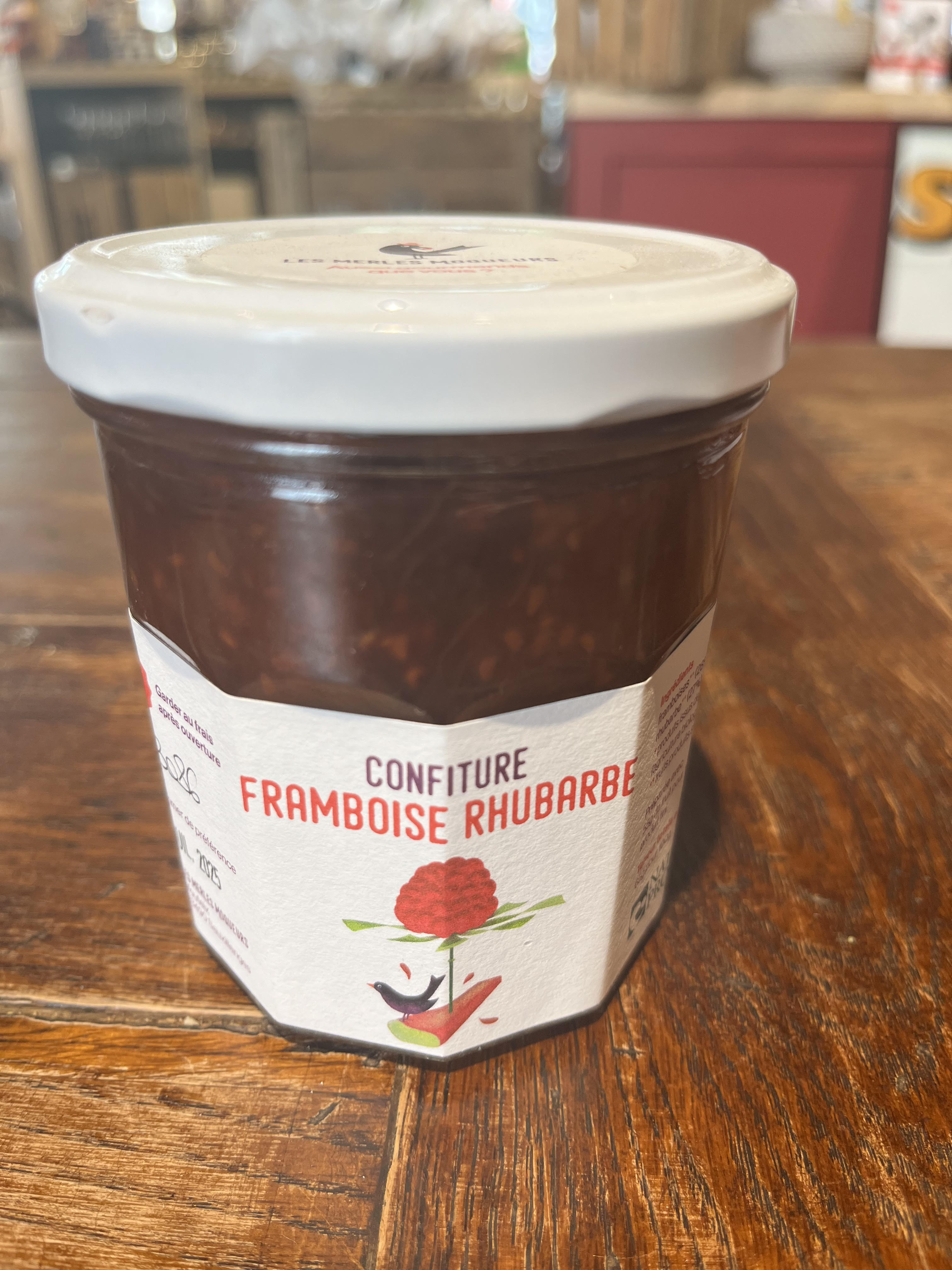 Confiture Framboise Rhubarbe Les merles moqueurs 63490 Sauxillanges 350 GR