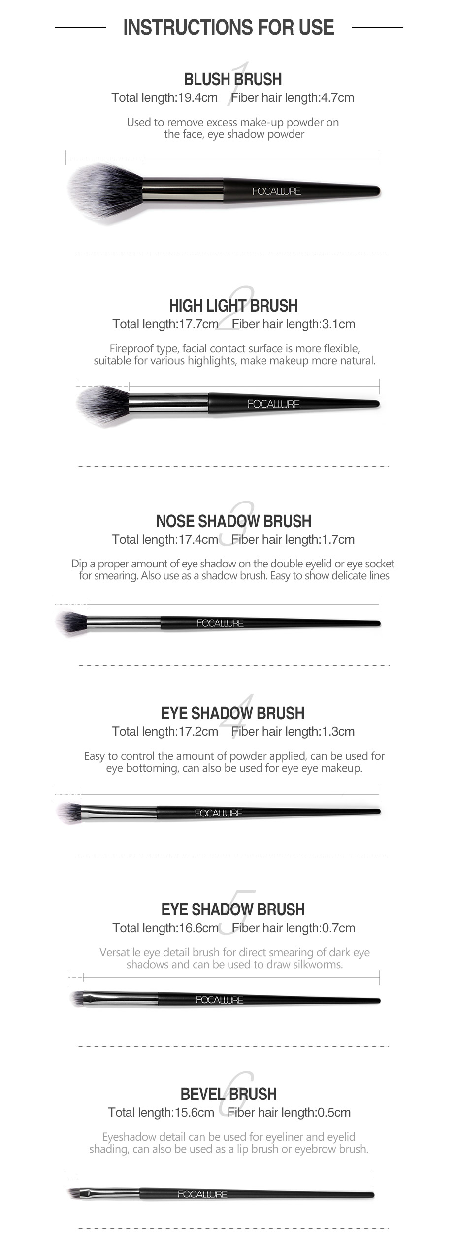  6pcs maekup brush(no bag)
