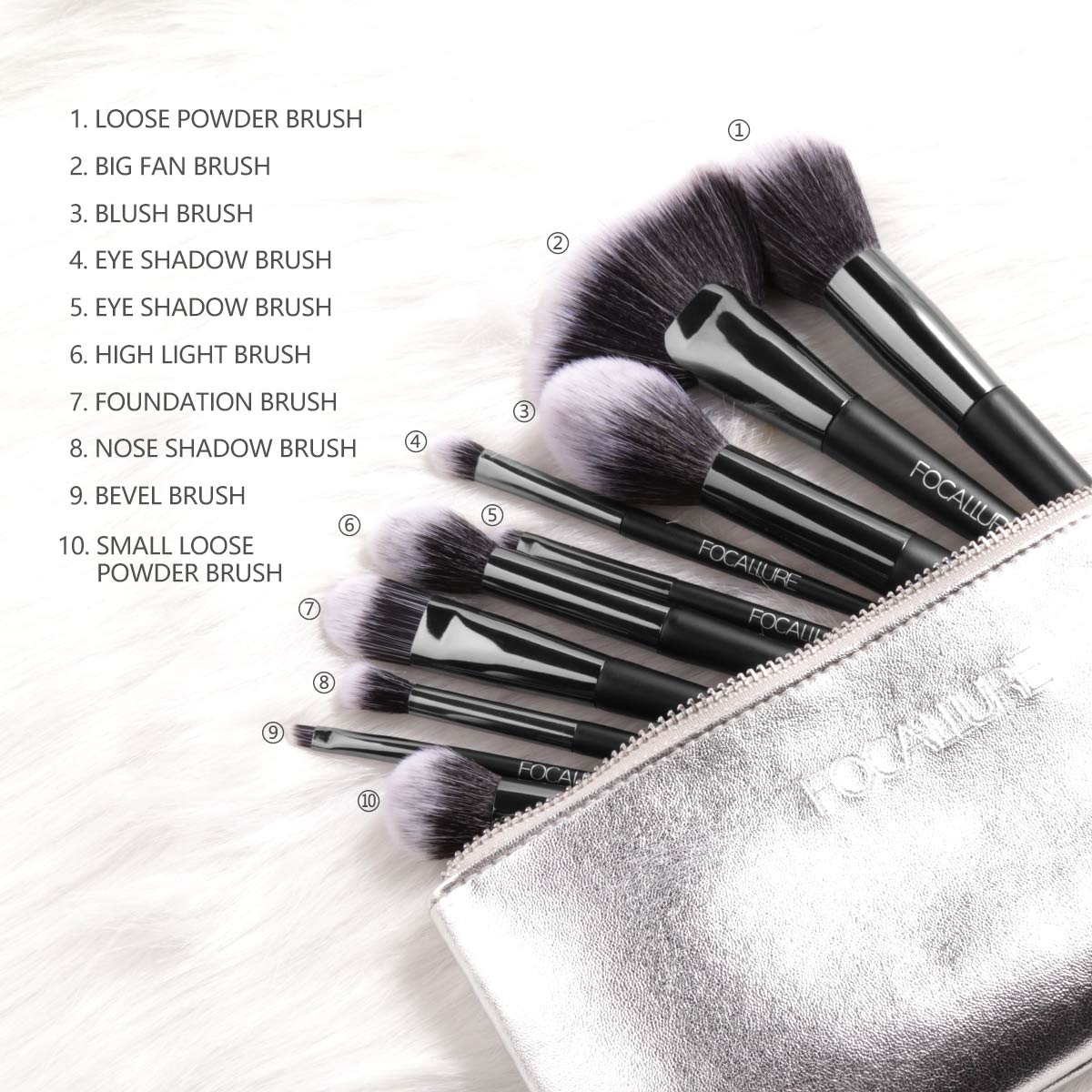 10pcs maekup brush(WITH  bag)