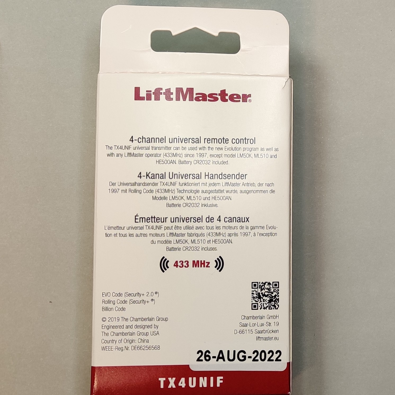 Liftmaster TX4 UNIF pultelis originalus 