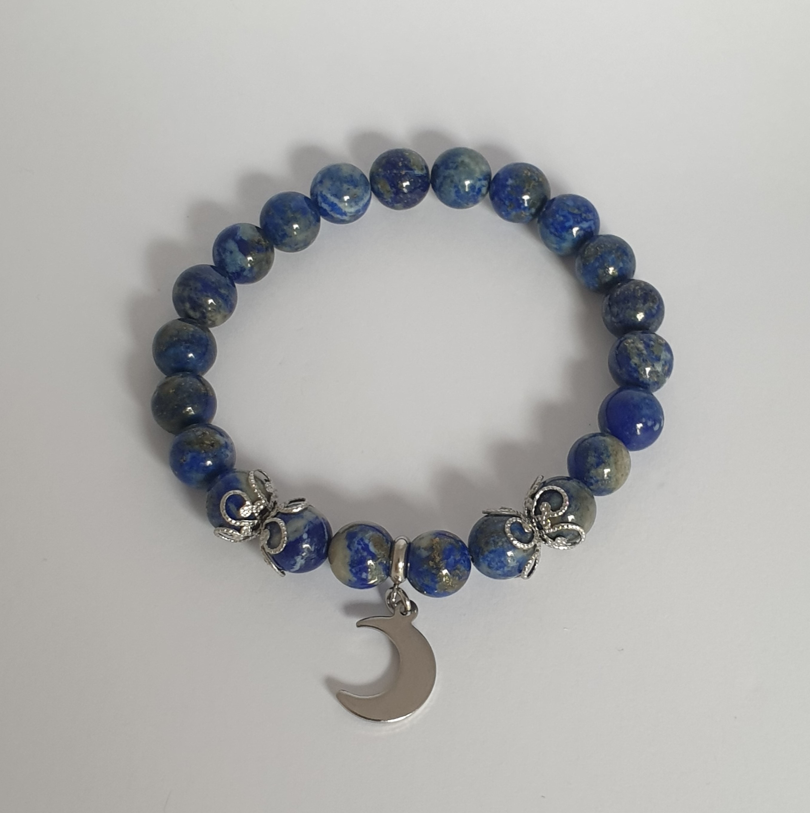 Bracelet Perle LAPIS LAZULI et Lune argentée 