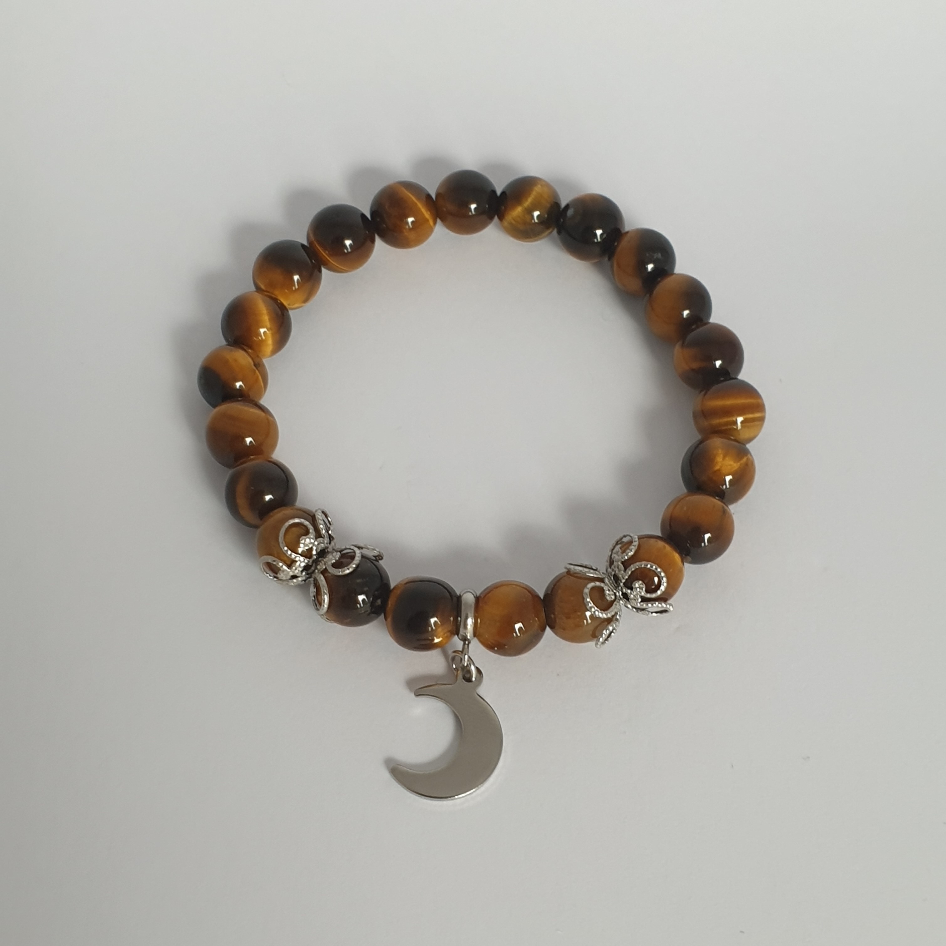 Bracelet Perle ŒIL DE TIGRE et Lune argentée 
