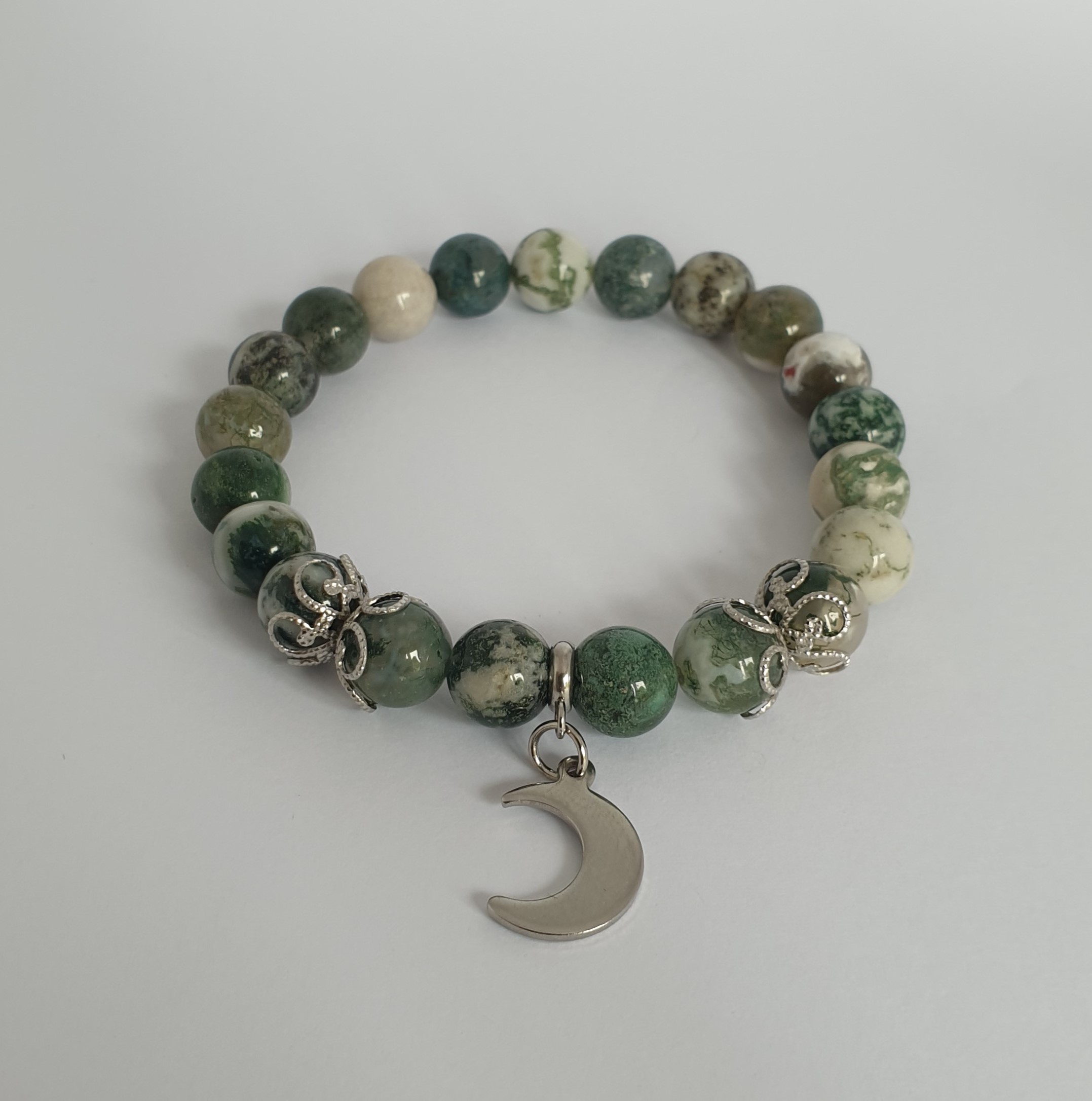 Bracelet Perle AGATE ARBRE et Lune argentée