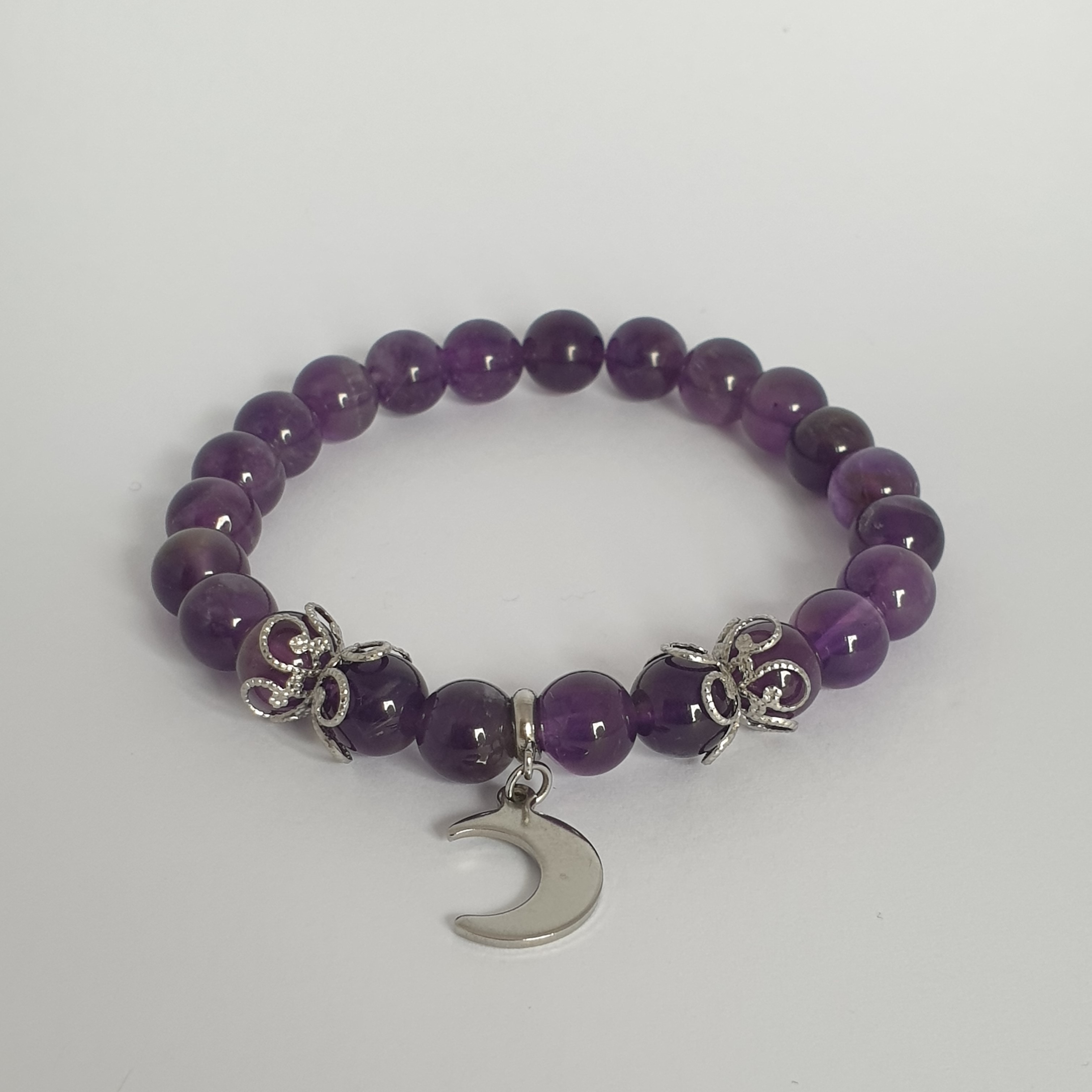 Bracelet Perle AMETHYSTE et Lune argentée 
