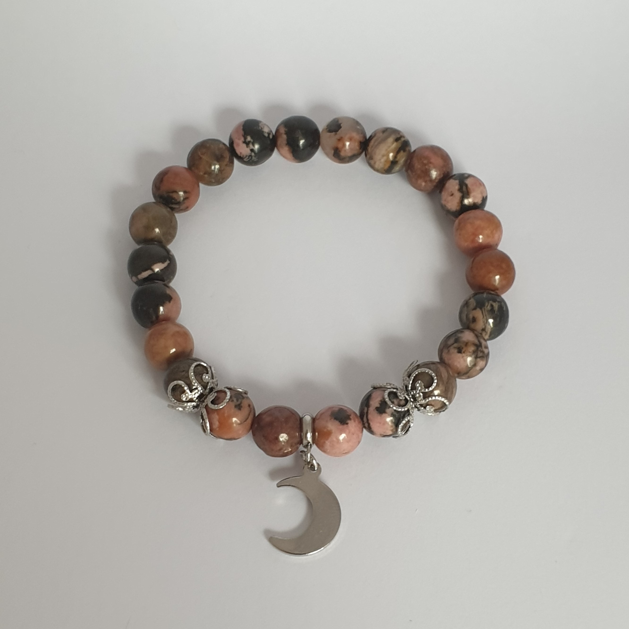 Bracelet Perle RHODONITE et Lune argentée 