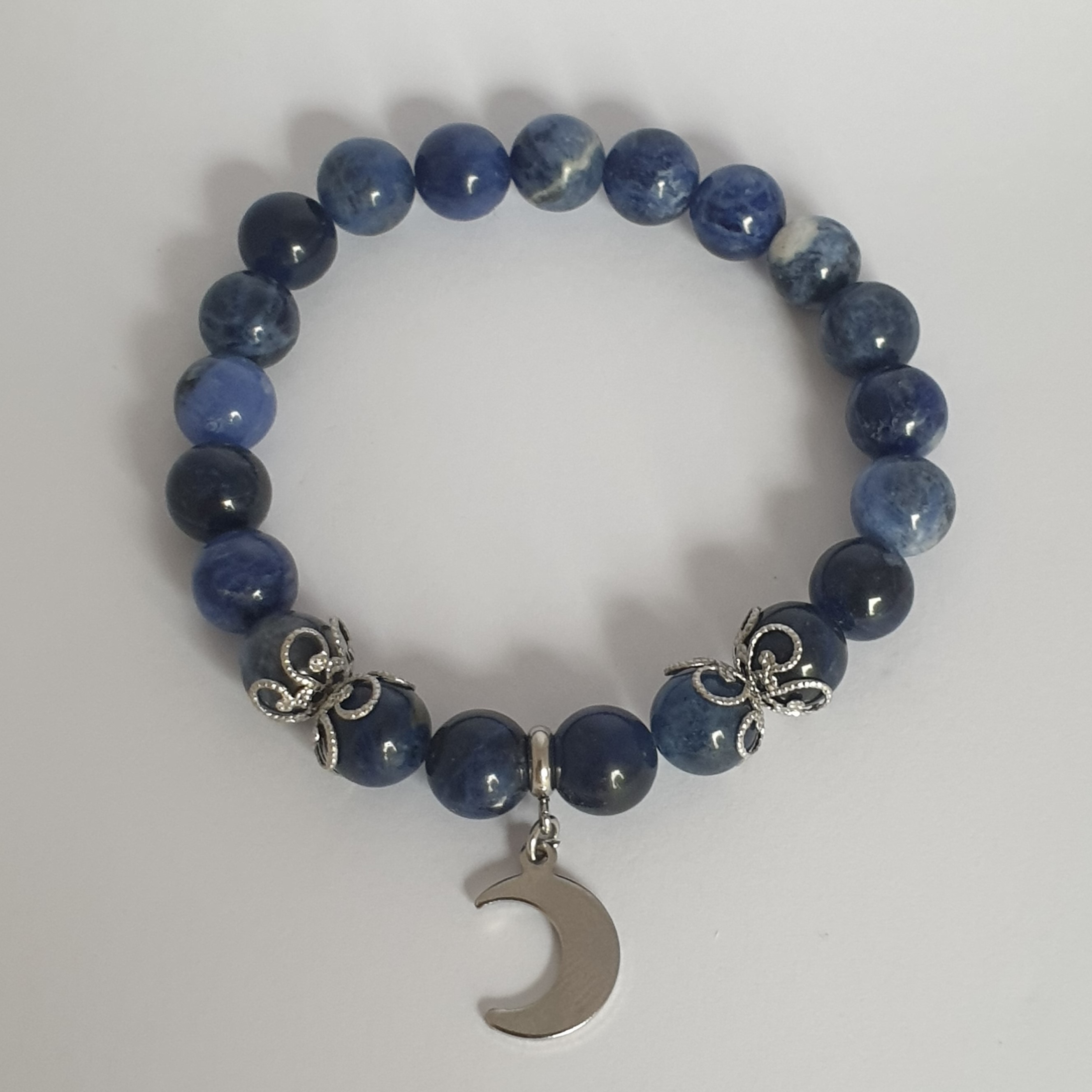 Bracelet Perle SODALITE et Lune argentée 