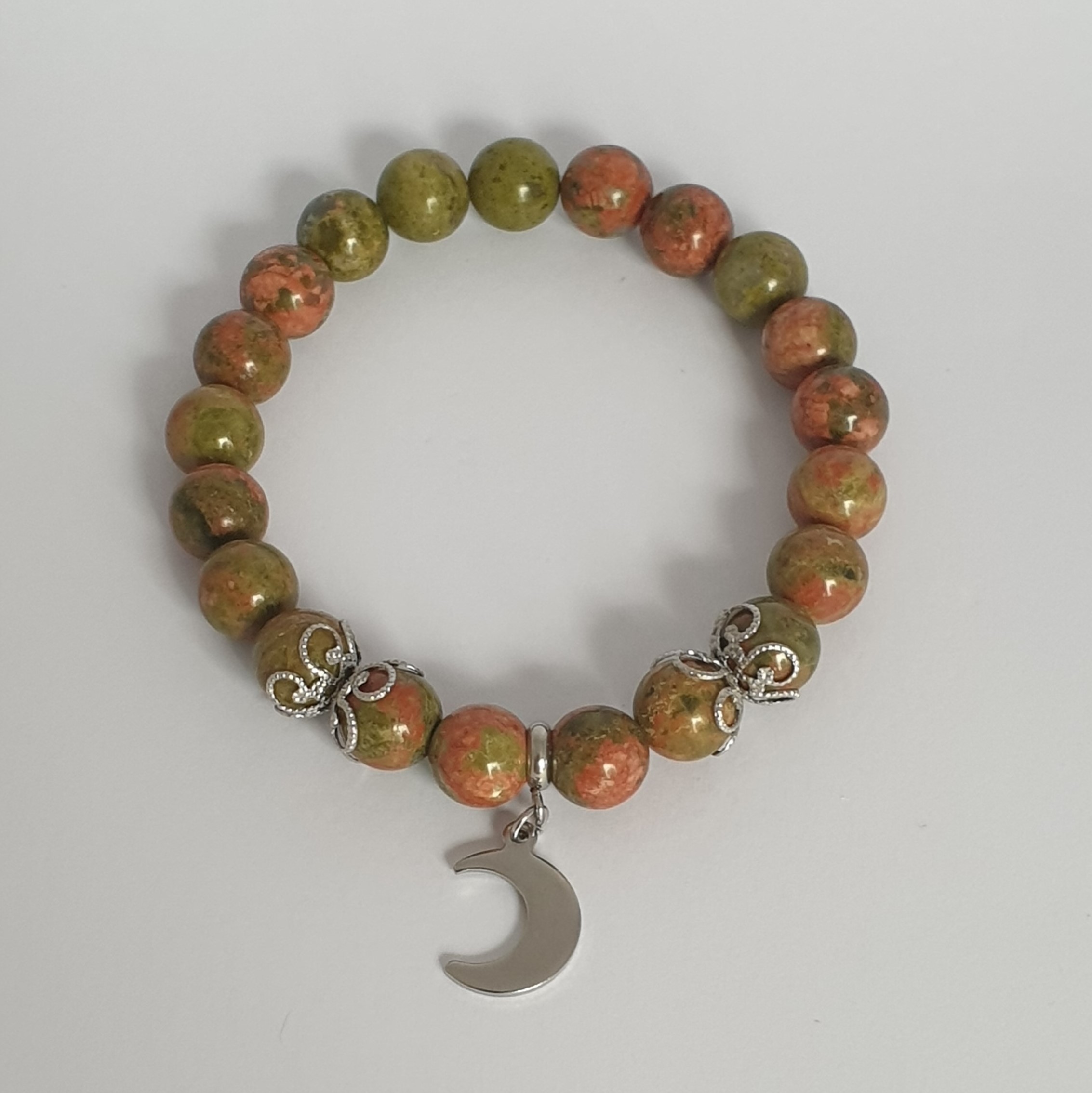 Bracelet Perle UNAKITE et Lune argentée 