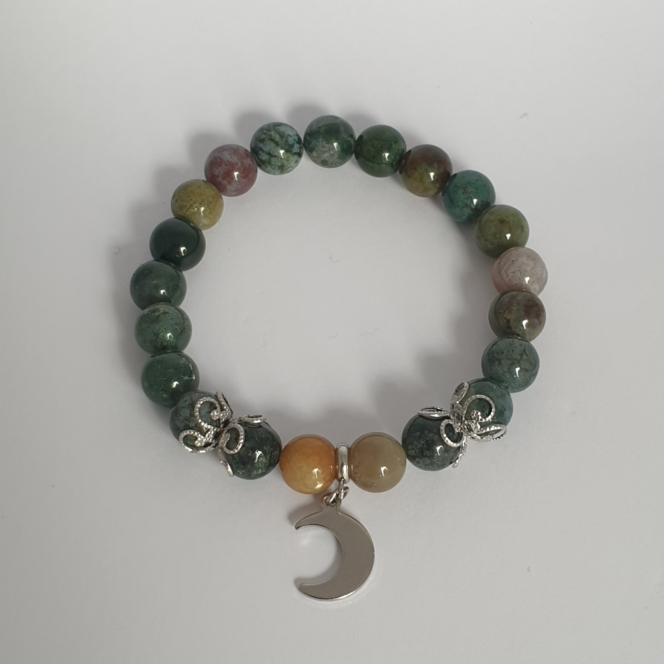 Bracelet Perle AGATE INDIENNE et Lune argentée 