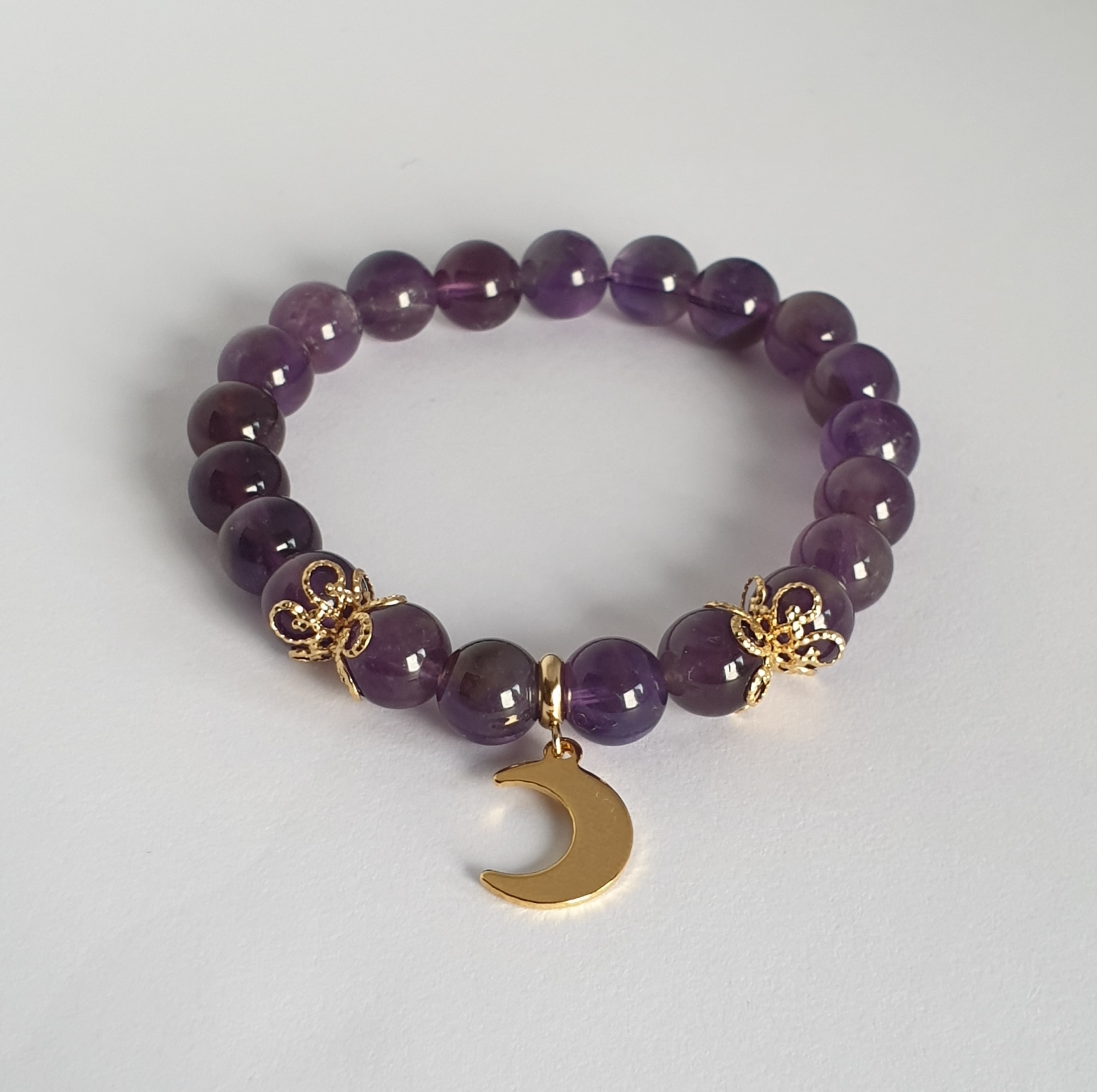 Bracelet Perle AMETHYSTE et Lune dorée
